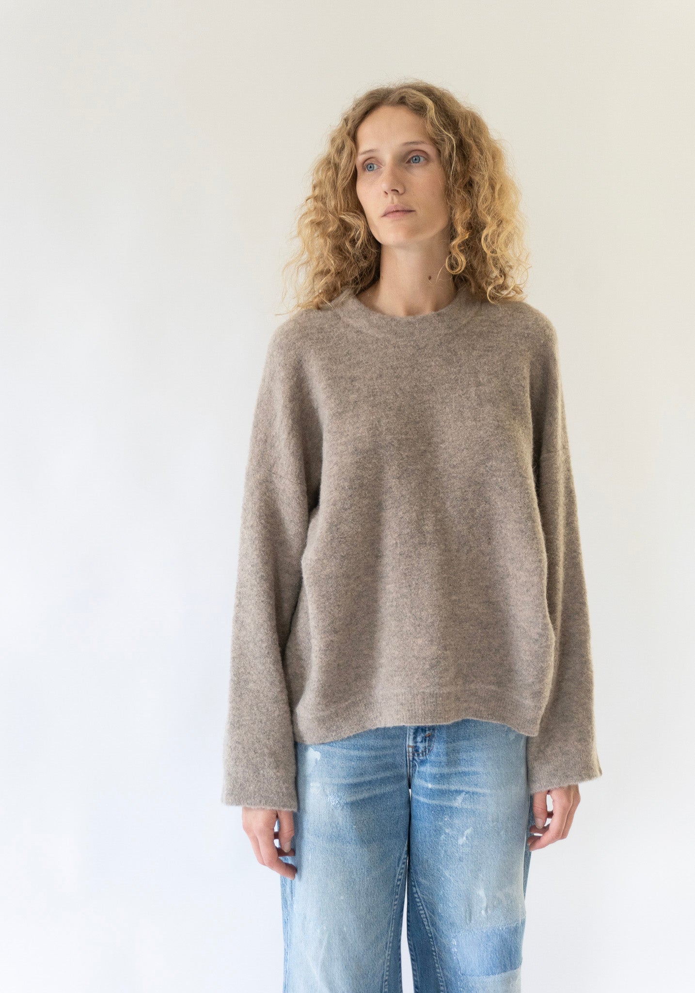 Fleece shops crew neck sweater