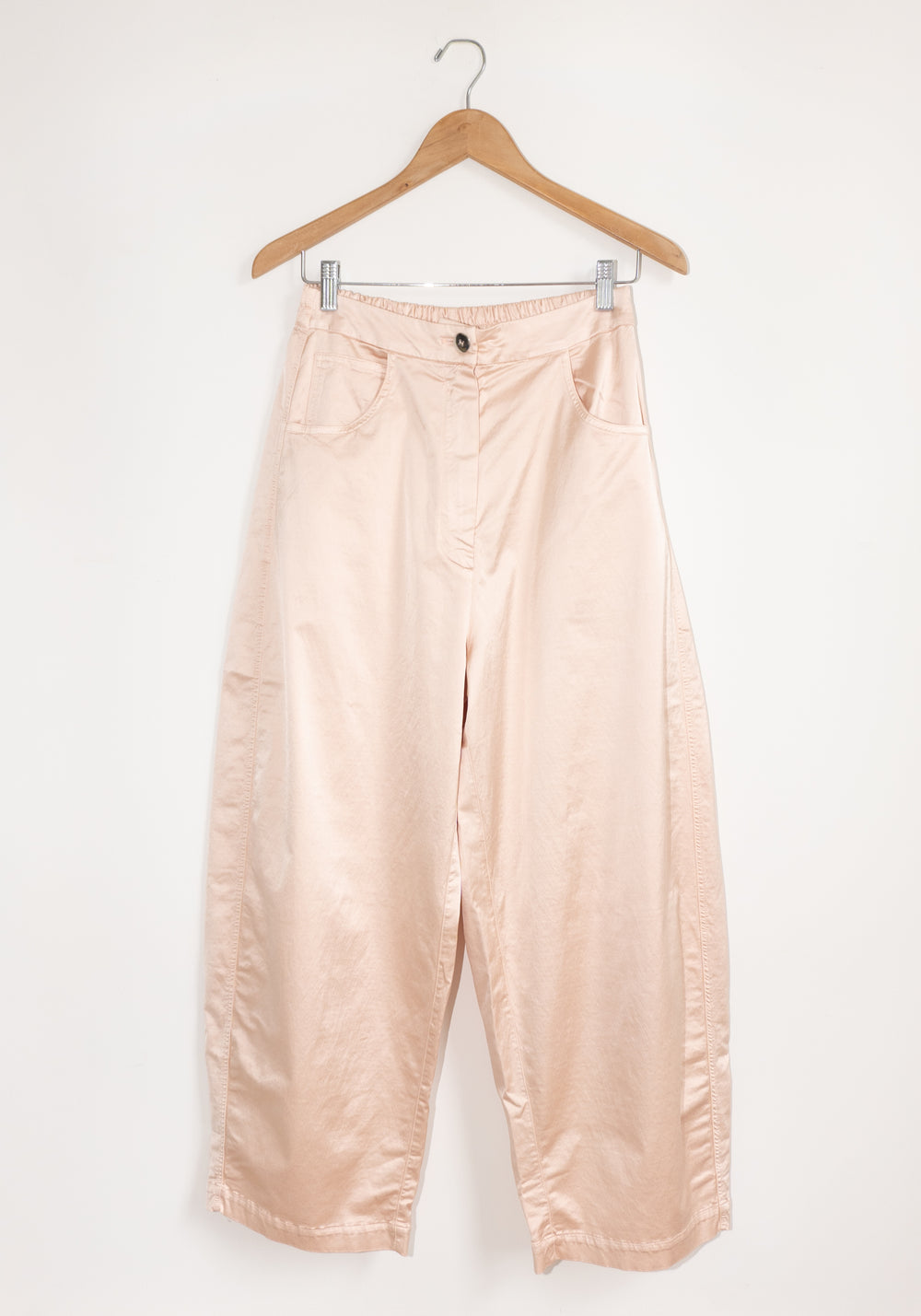 Cordera Satin Curved Pants in Peach