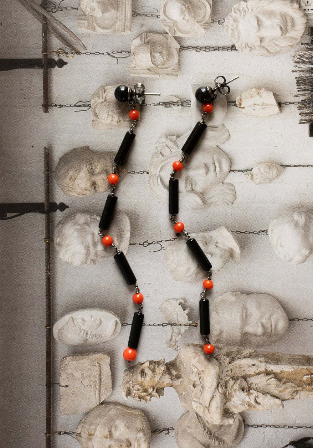 Onyx and Coral Earrings