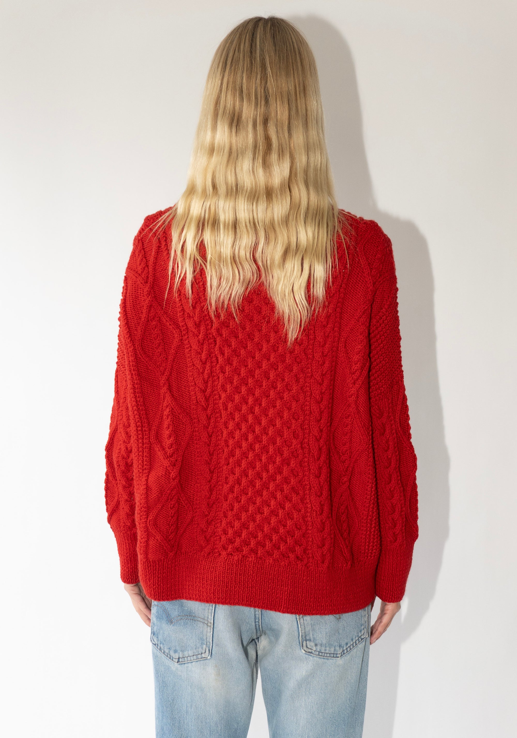 Auntie Oti Fisherman Sweater in Red