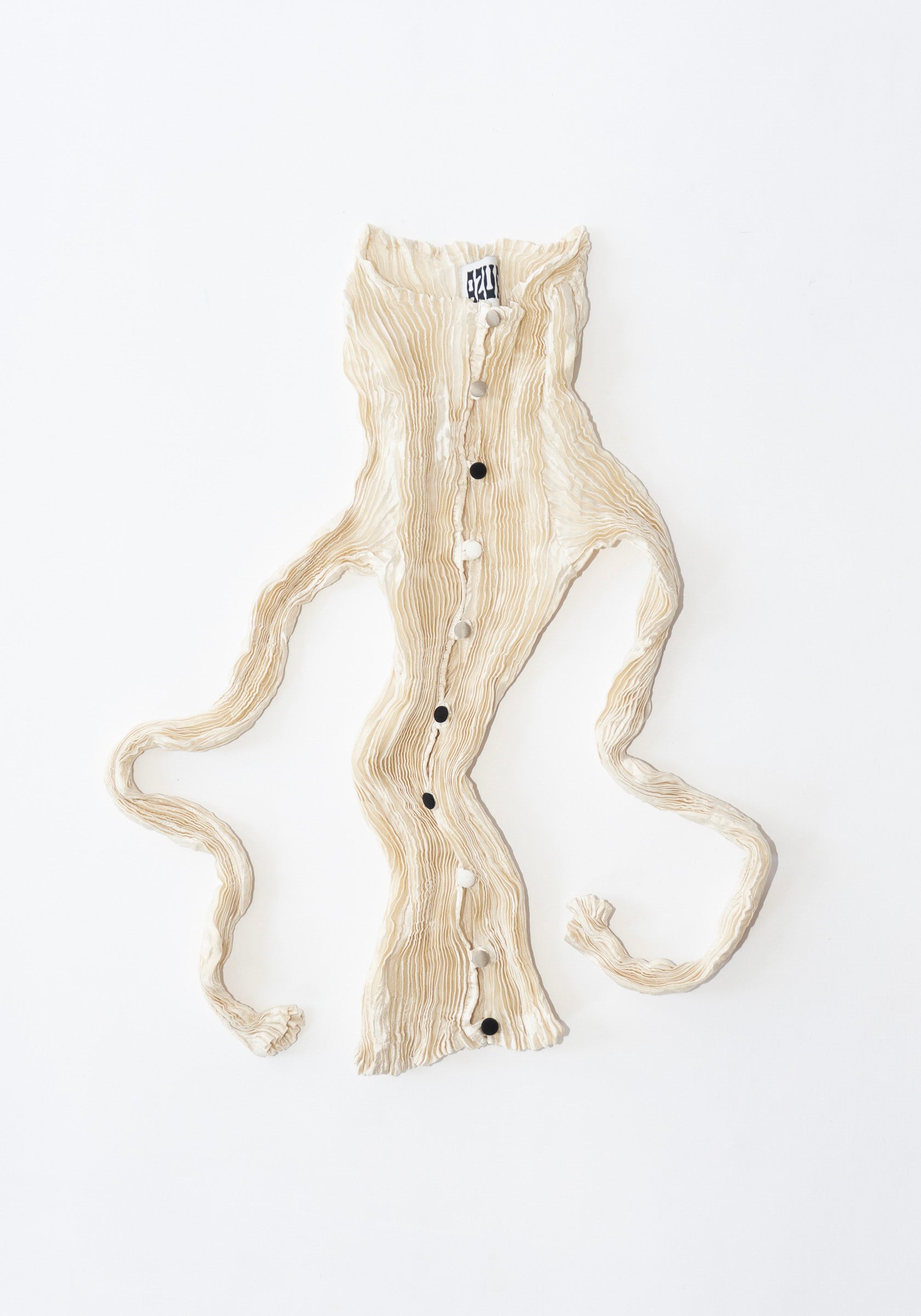 Plissé Satin Silk Cardigan in Off White