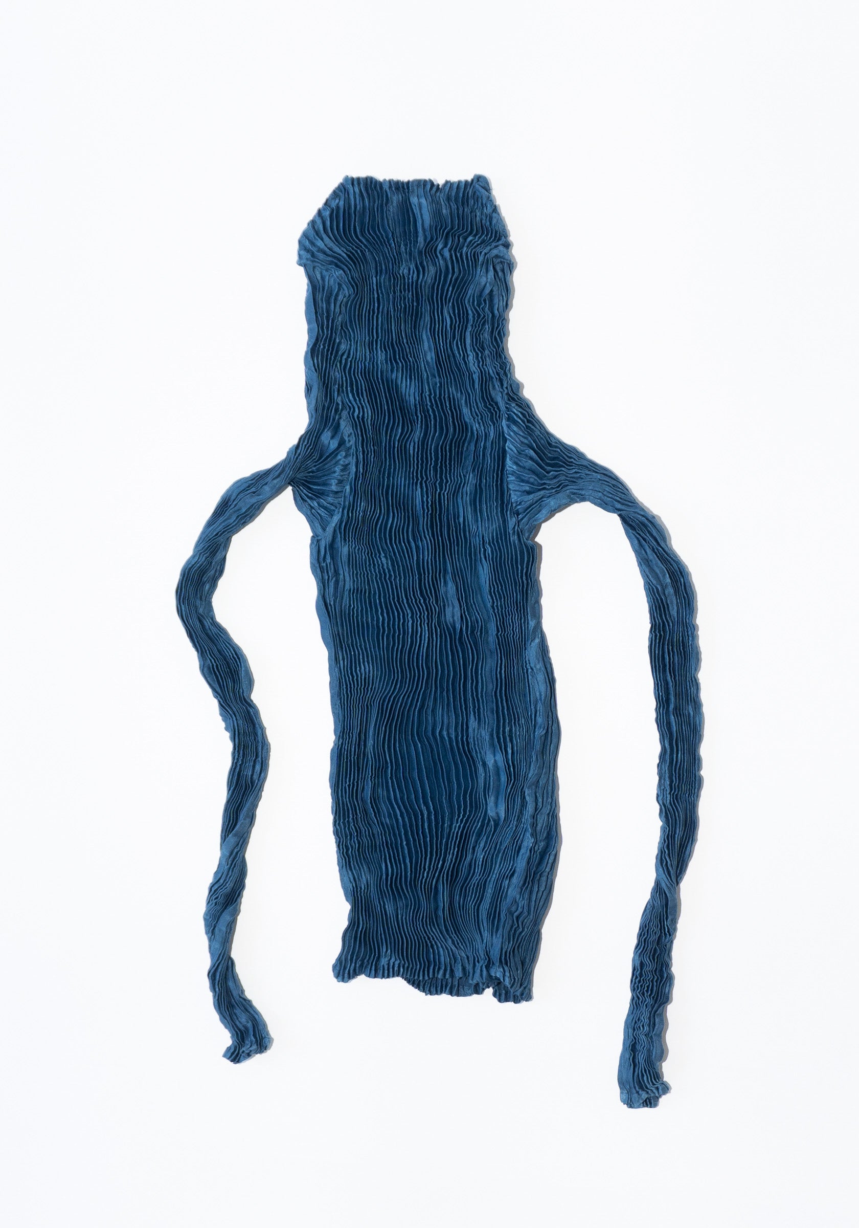 Azur Plissé Satin Silk Sleeve Top in Dark Indigo