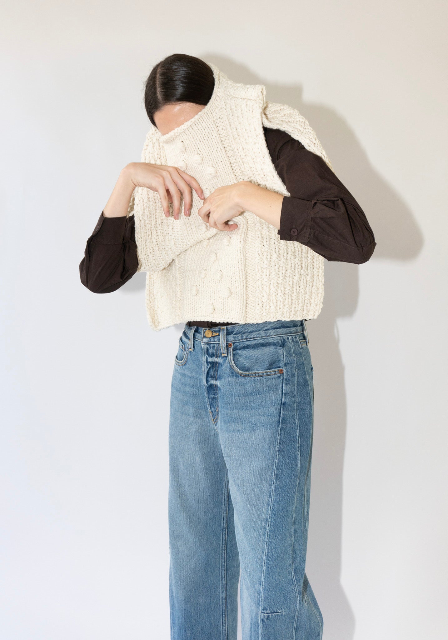 B Sides Hand Knit Gilet in Cream