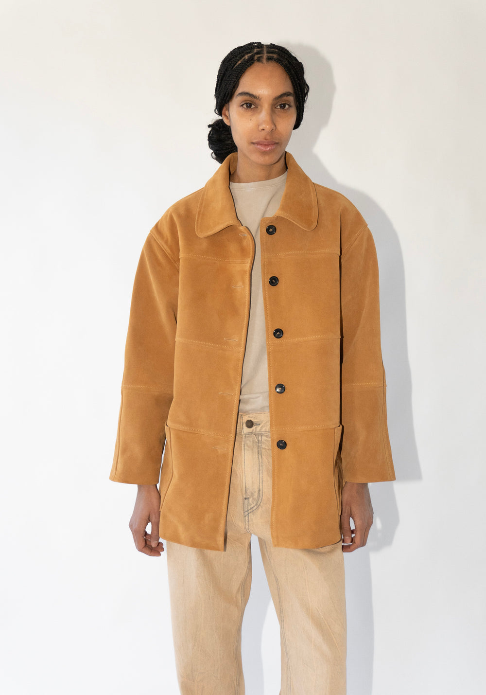 Panelled Quinn Jacket in Suede Morrocan Flame