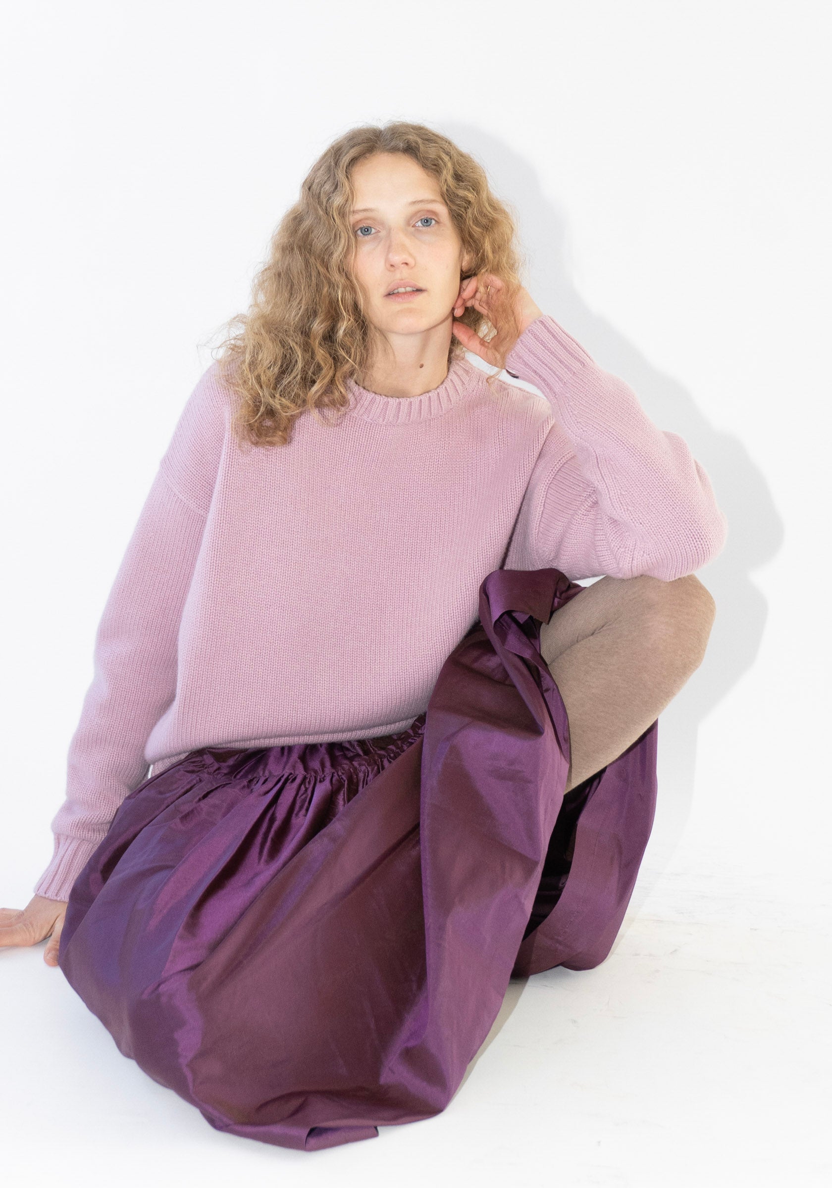 Silk Dupioni Panel Skirt in Plum