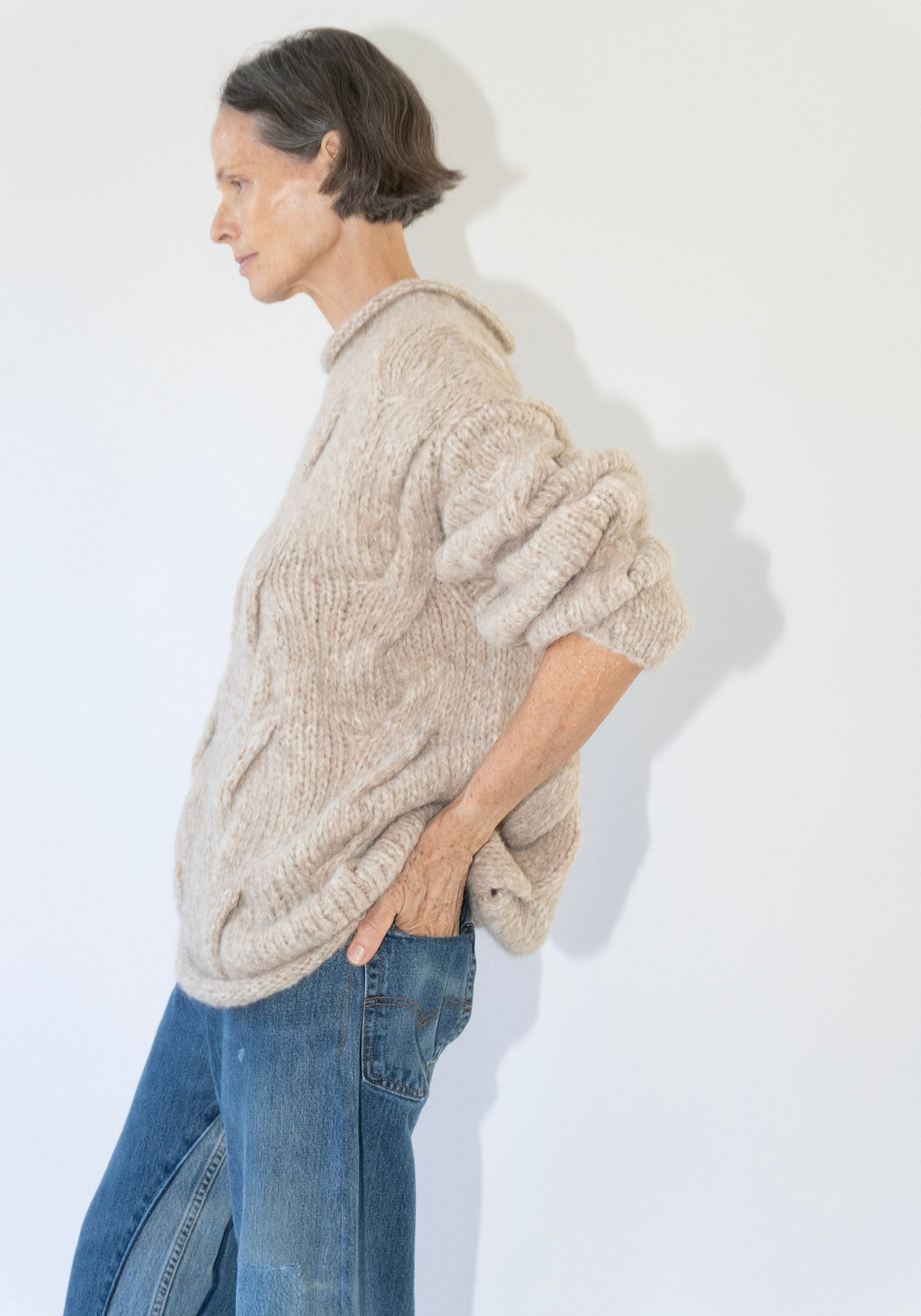 Lauren Manoogian Handknit Cable Rollneck Sweater in Husk
