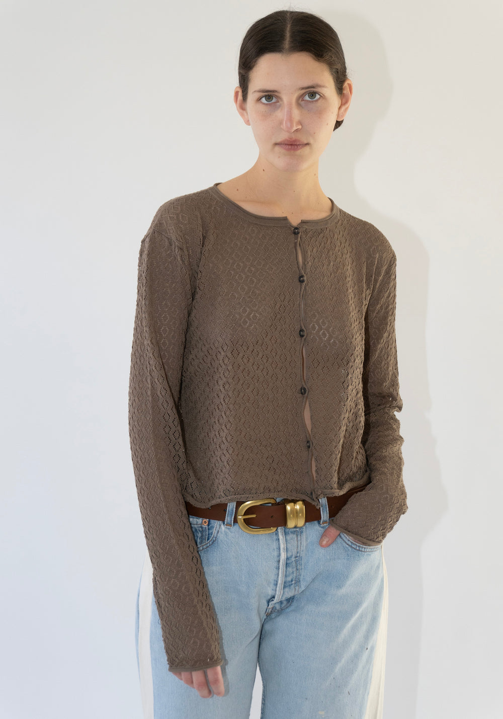 Pointelle Cardigan in Earth