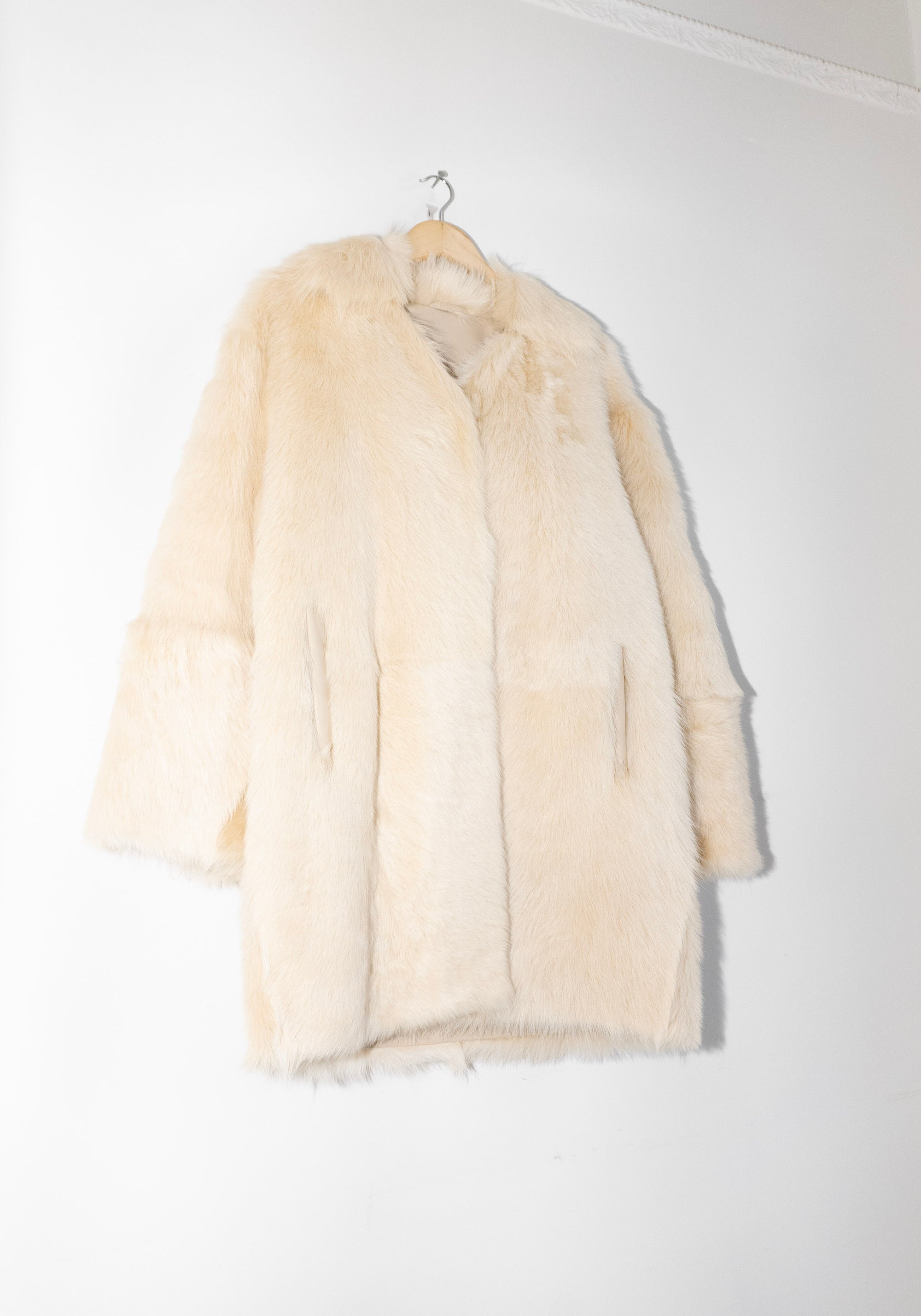 Ruben Mid Length Shearling Coat in Butter