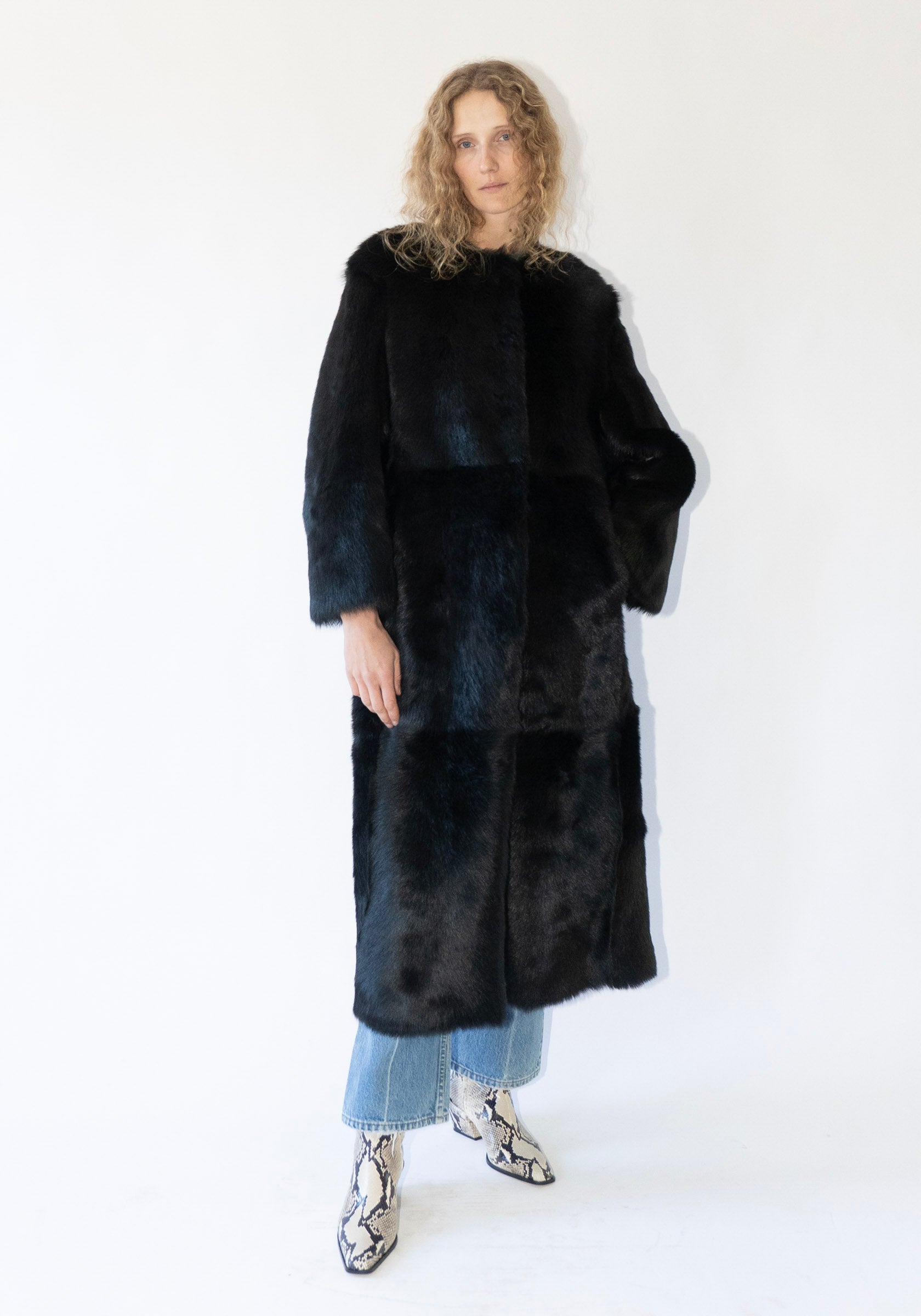 Siba Long Shearling Coat in Black