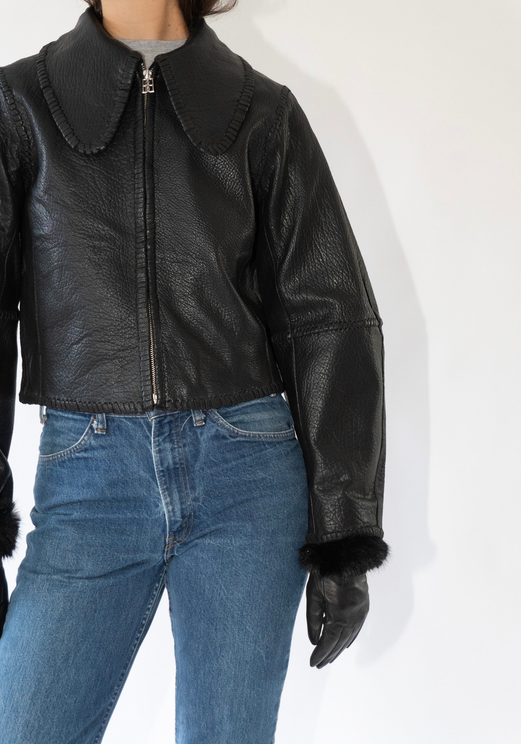 Malene Birger Genna Fur Trim Gloves in Black