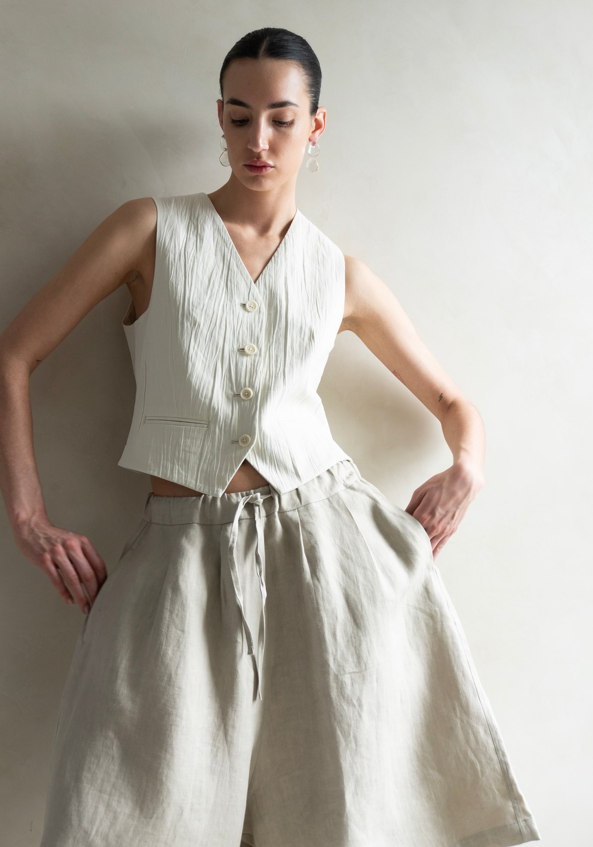 Four Button Vest in Ivory