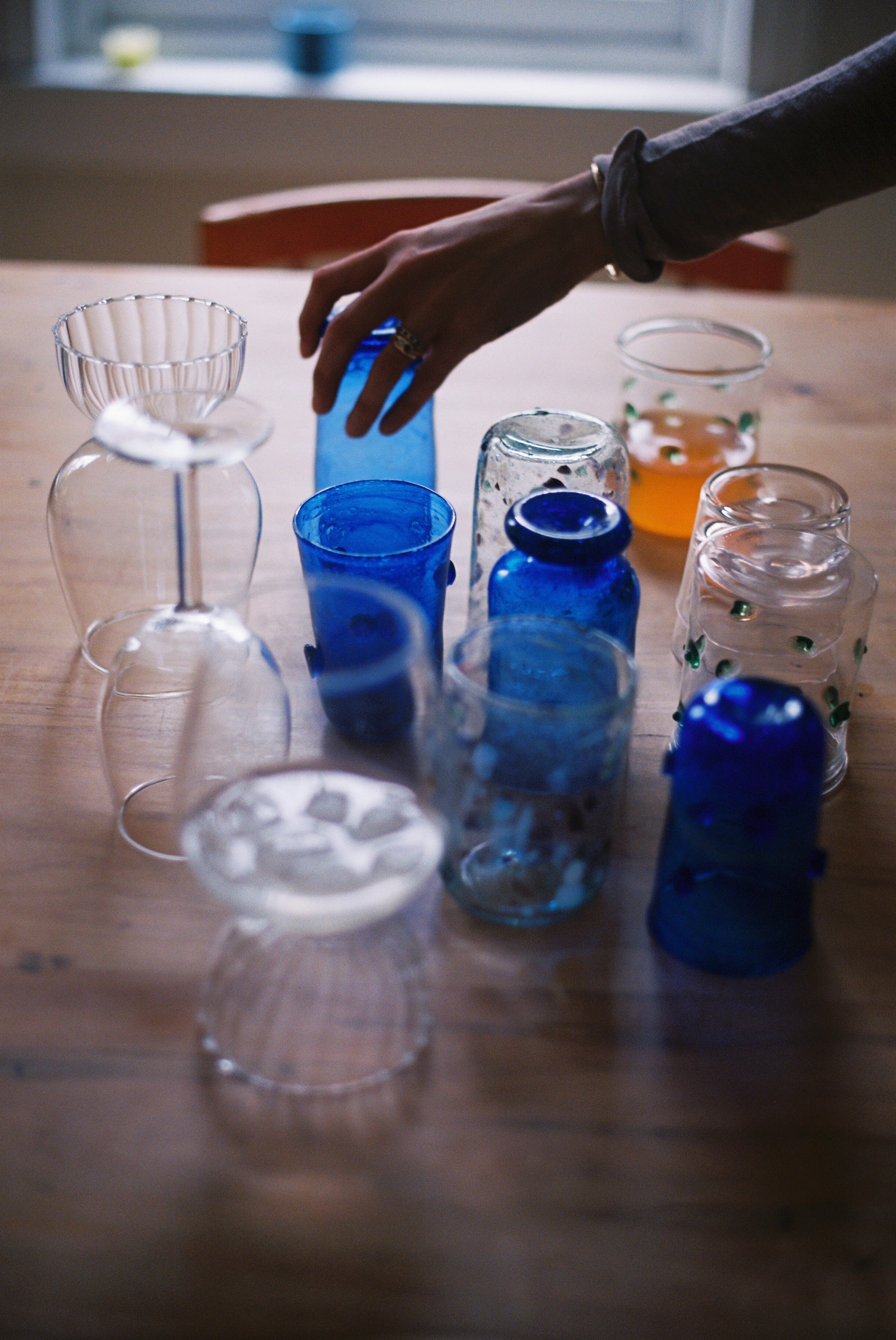 Column Recycled Blue Glass Cup