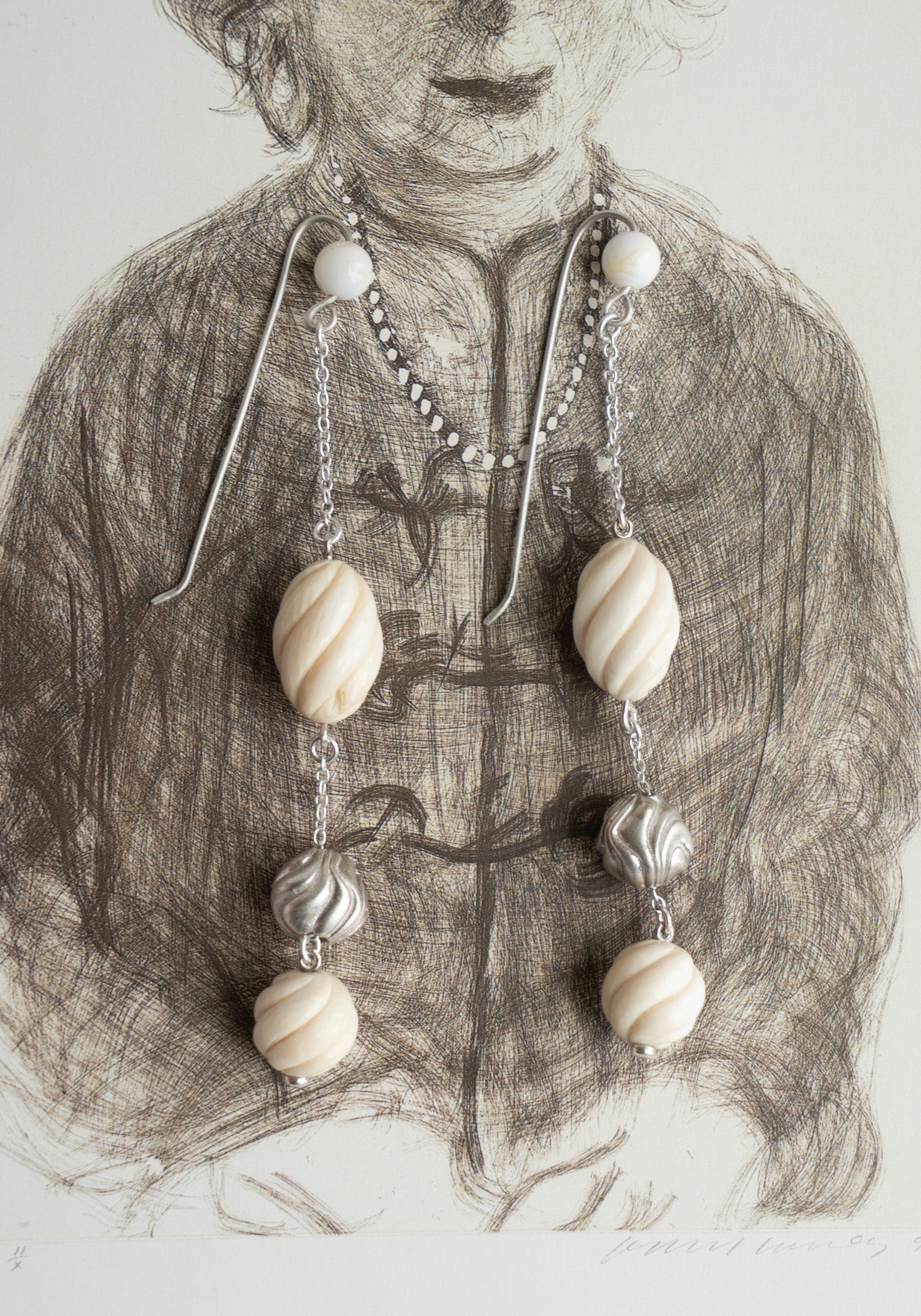 Sapir Bachar Coral Shell Long Earrings in Silver