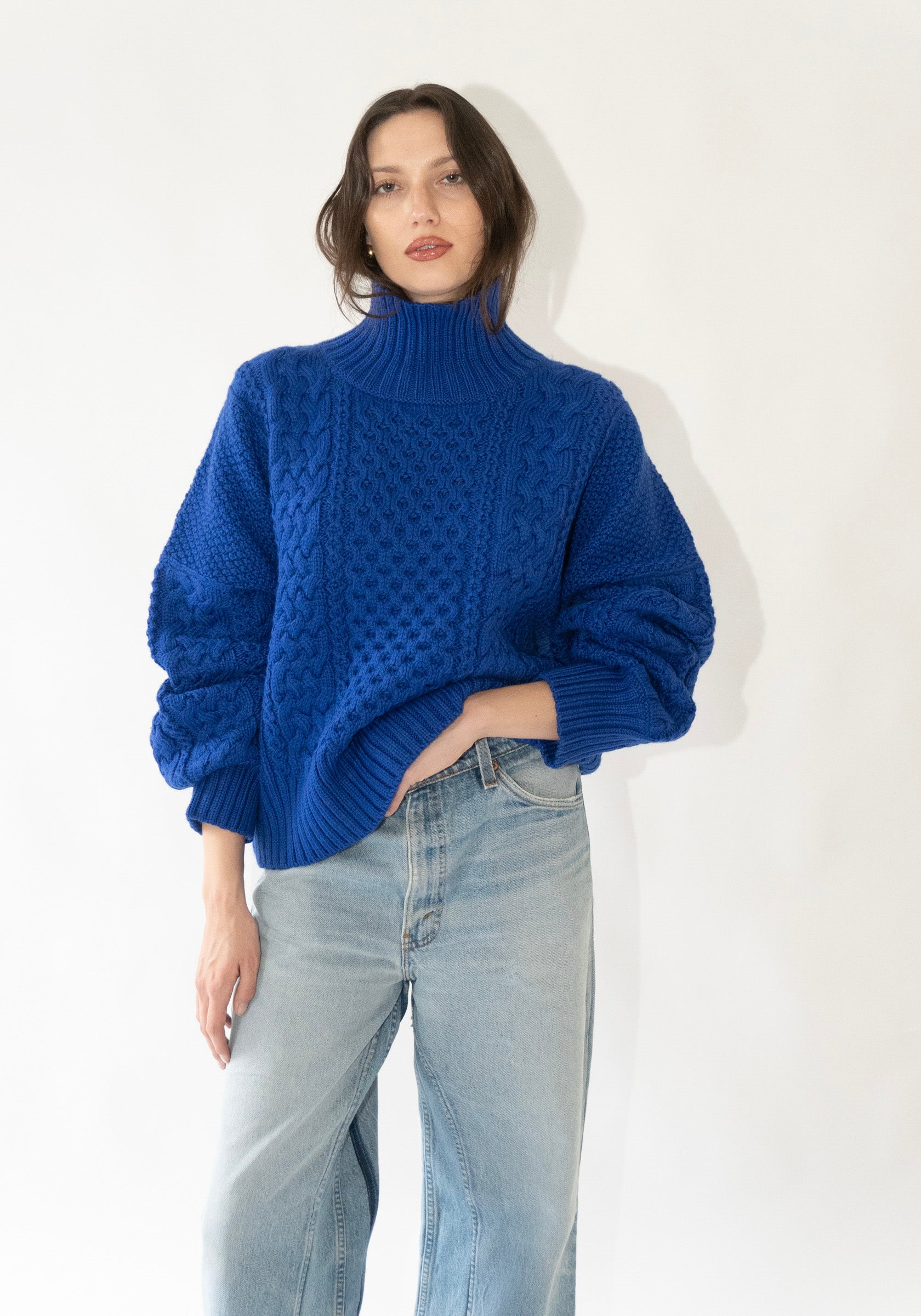 Fisherman Turtleneck Sweater in Cobalt