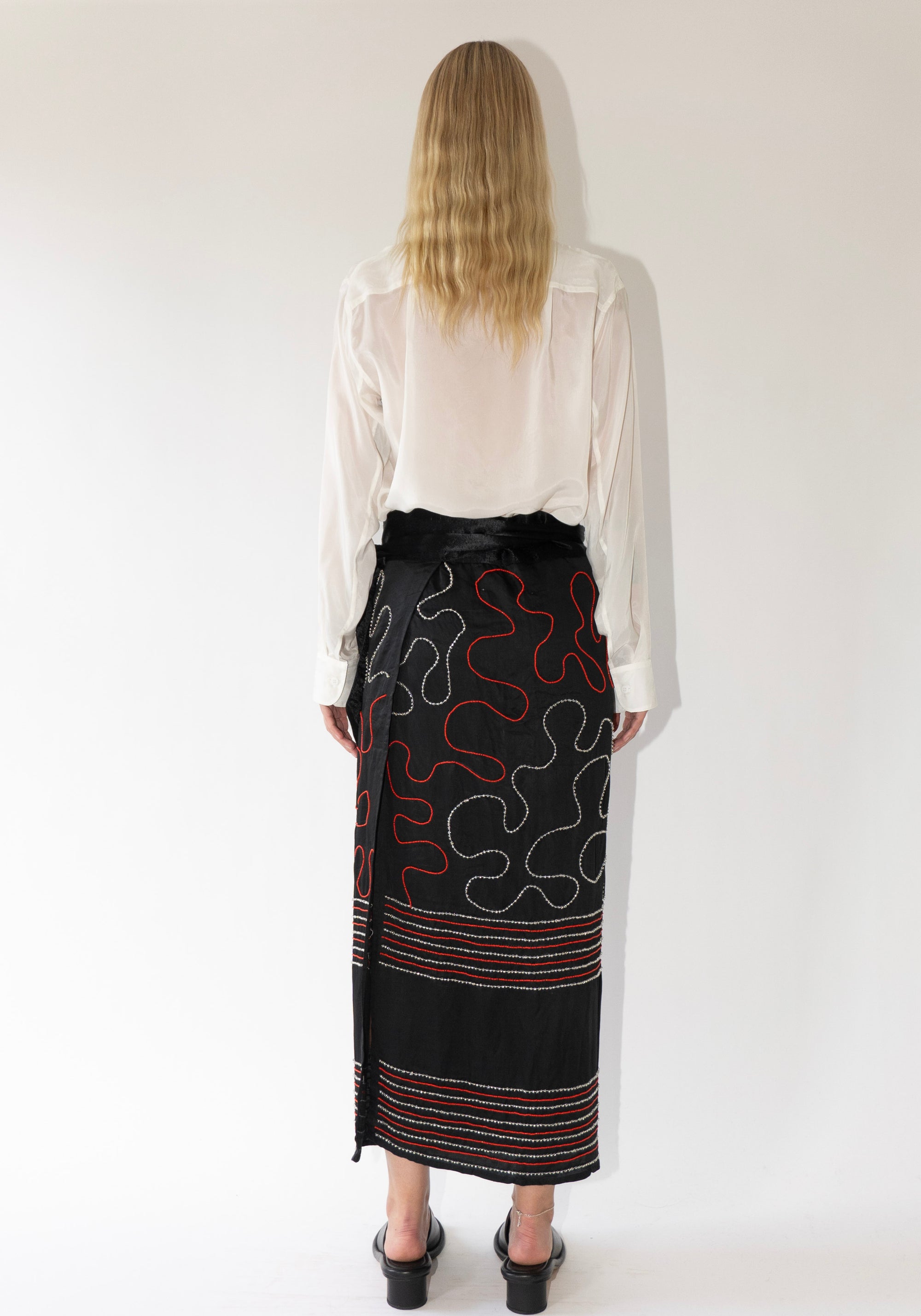 Tigra Tigra Glass Beaded Wrap Skirt in Black and Red