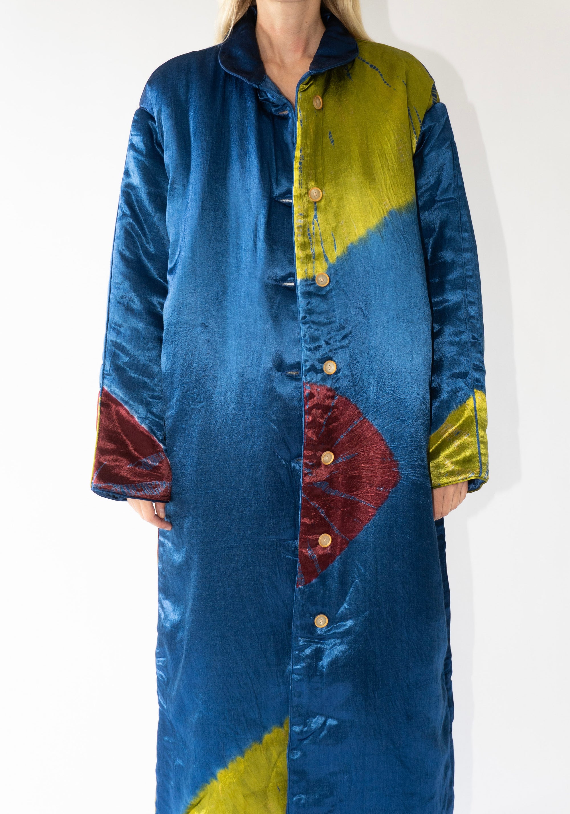 Tigra Tigra Long Coat in Jewel Blue Shibori