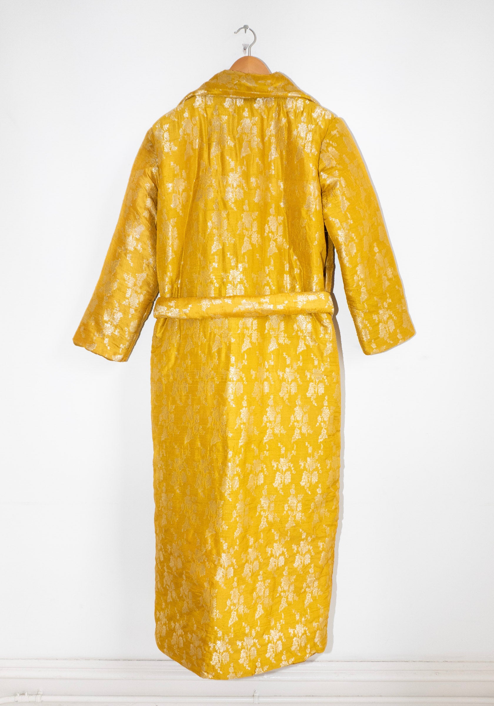Silk Brocade Puffy Overcoat in Yellow