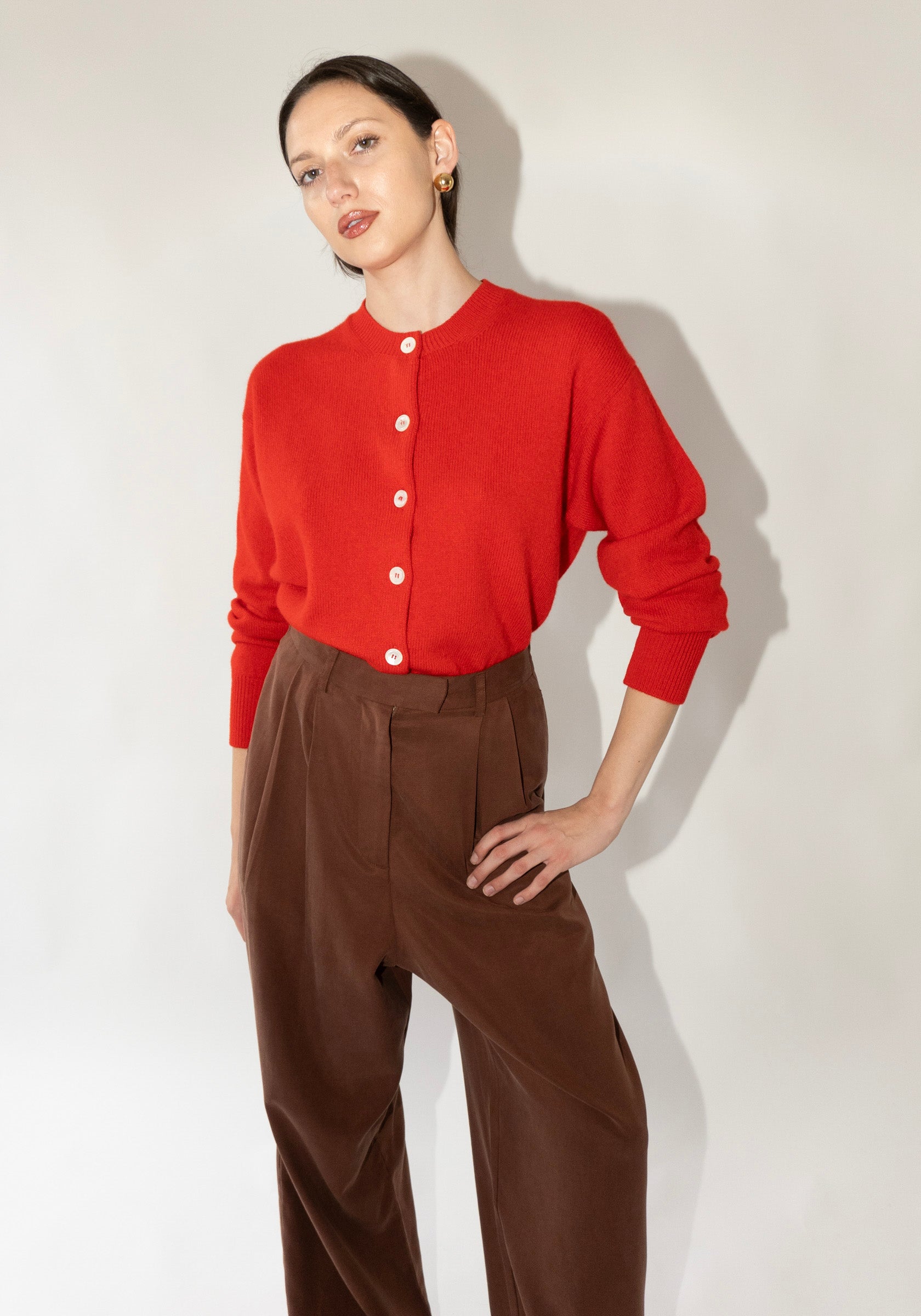 Ada Crewneck Cardigan in Poppy Red