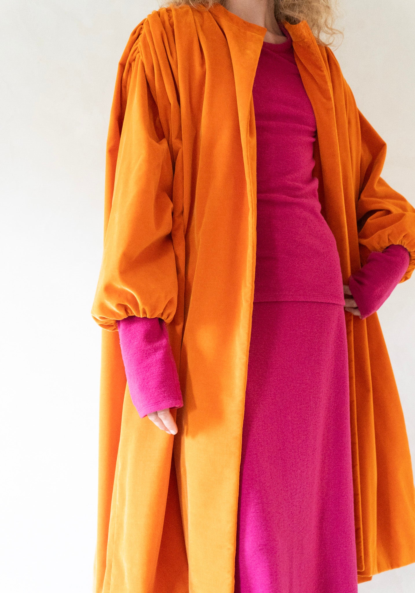 Gathered Opera Coat in Orange