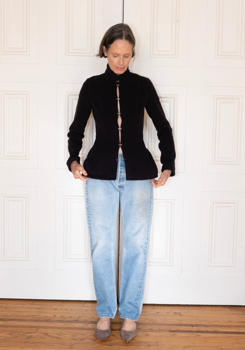 Colleen Allen Shaped Fleece Jacket in Black