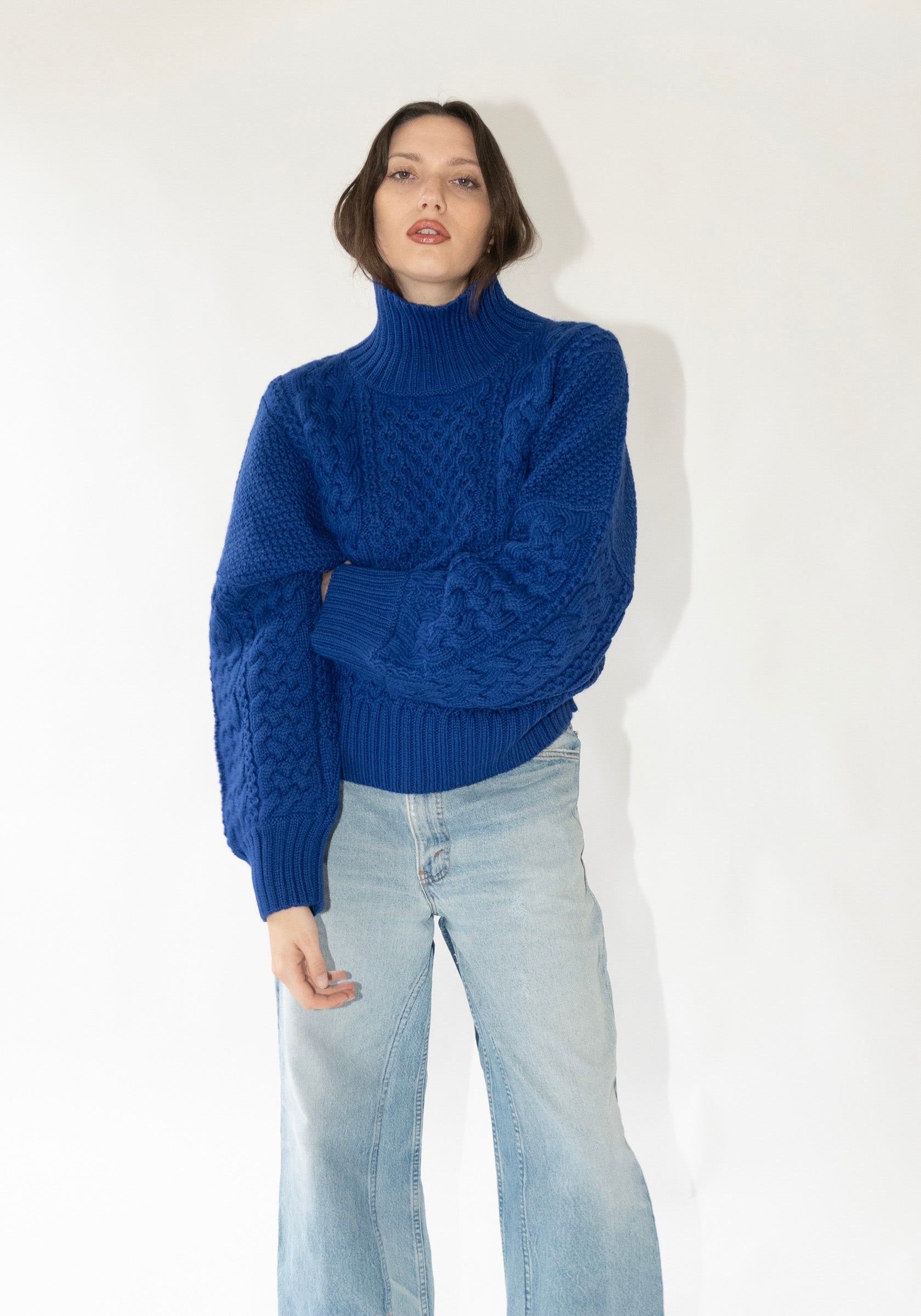 Fisherman Turtleneck Sweater in Cobalt