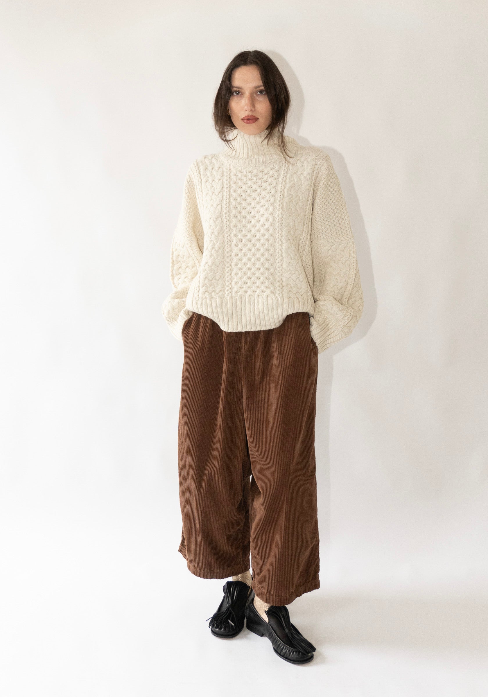 Fisherman Turtleneck Sweater in Cream