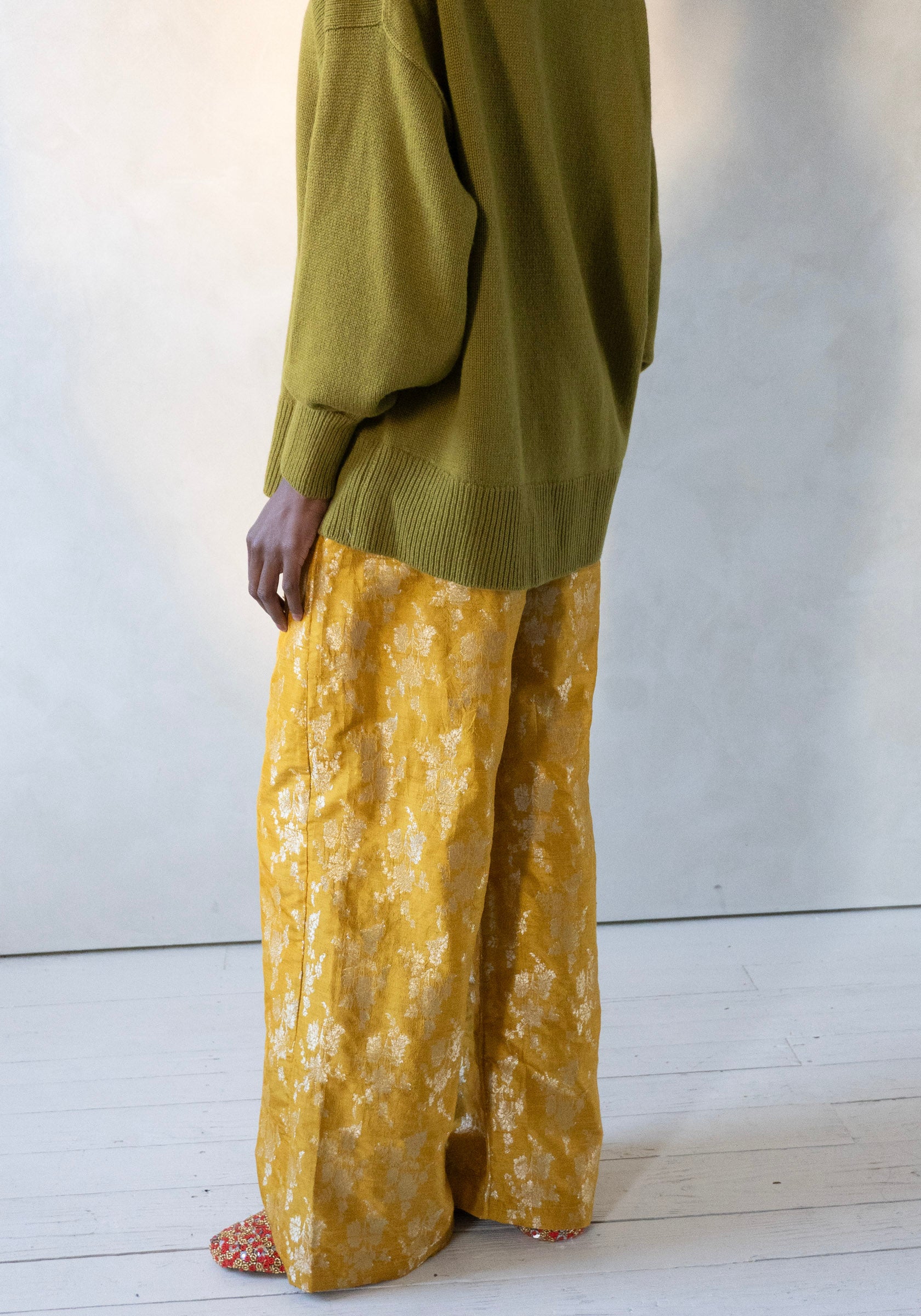 Silk Brocade Boxing Pant in Yellow