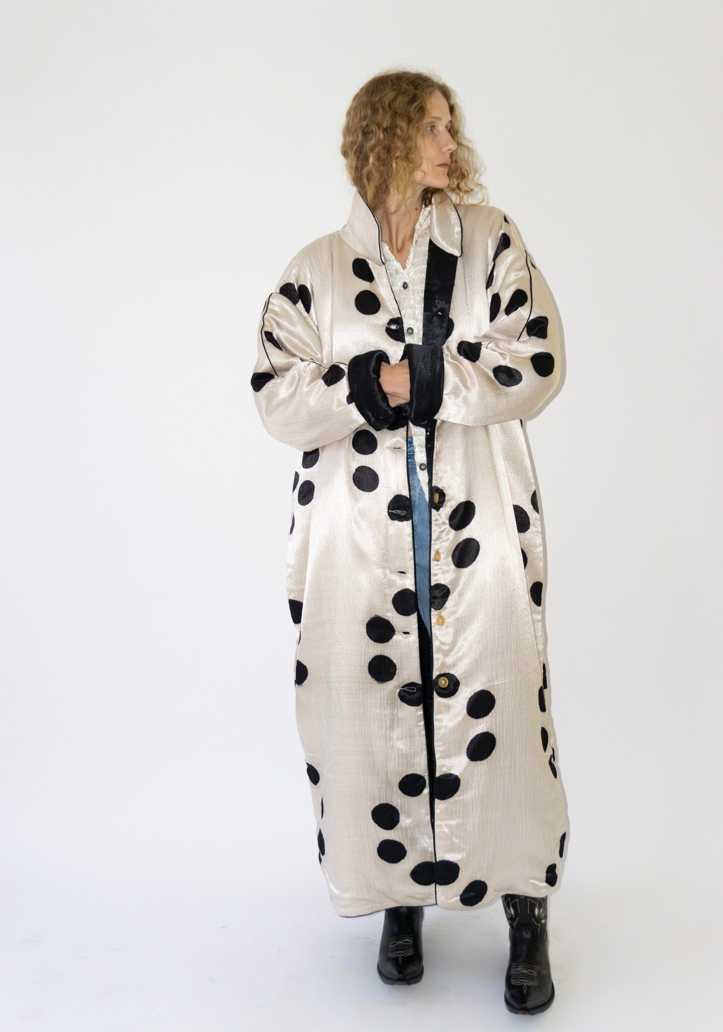 Tigra Tigra Puffy Silk Long Coat in Moon Dye