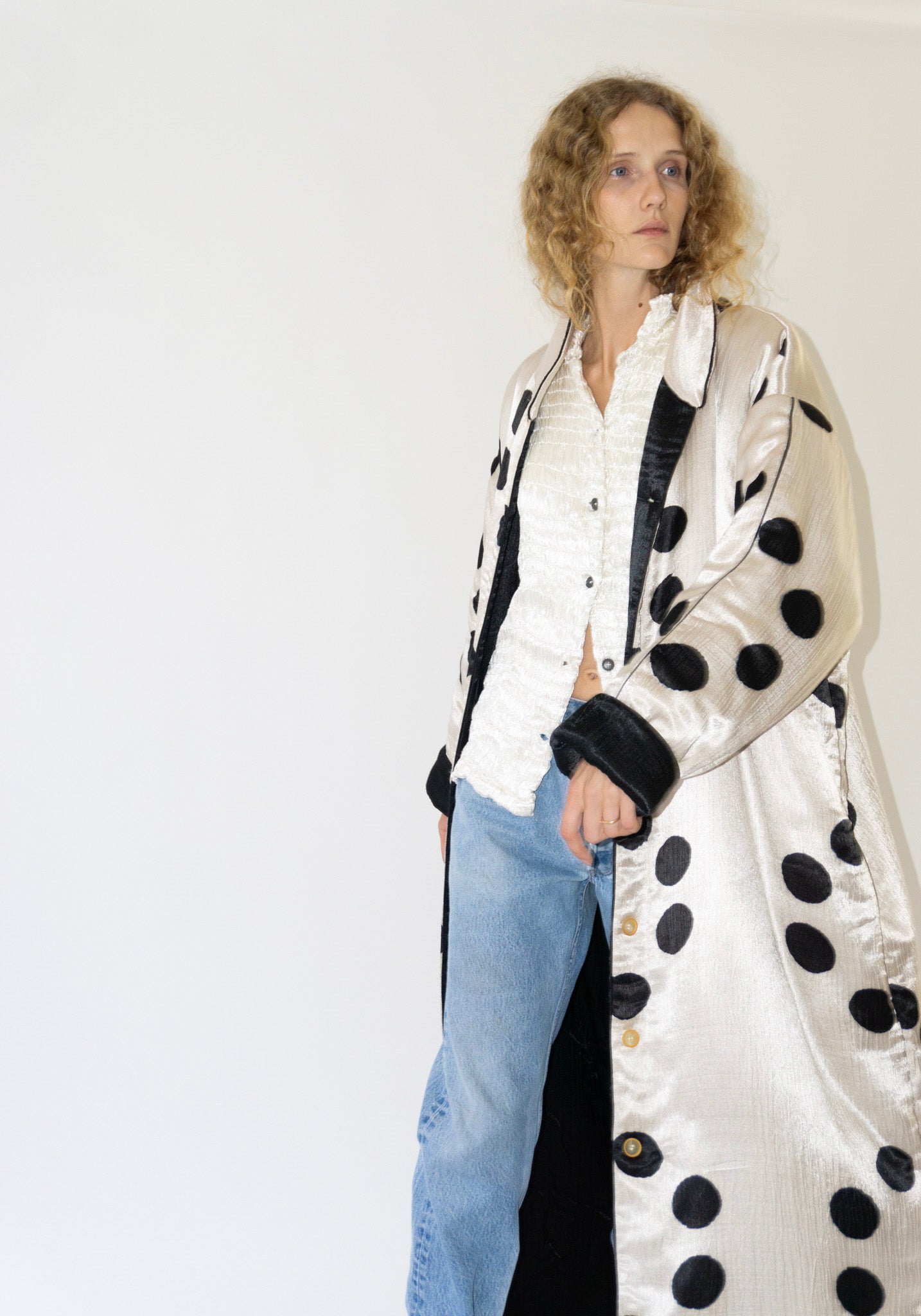 Tigra Tigra Puffy Silk Long Coat in Moon Dye