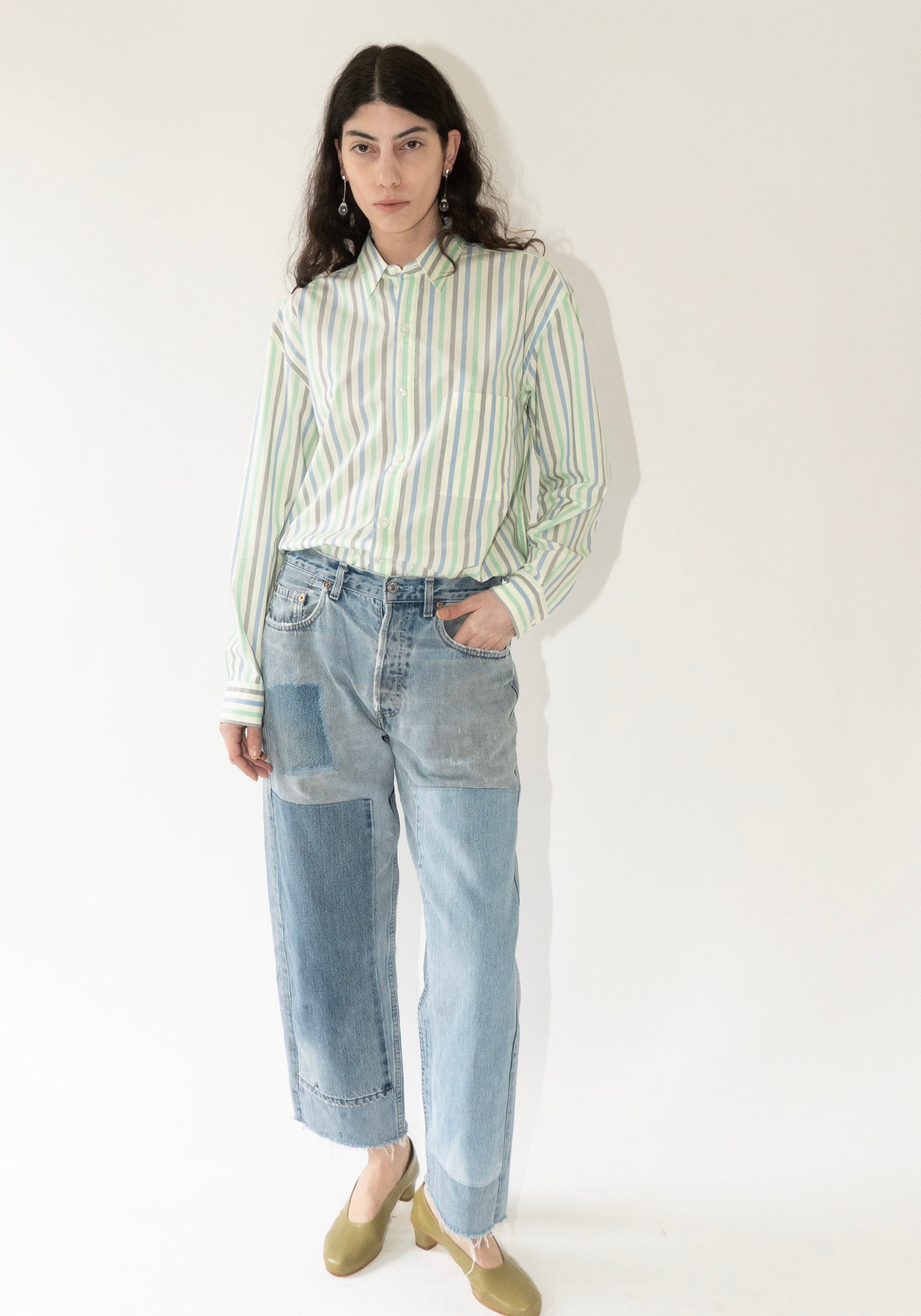 Handmade Classic Collar Shirt in Striped Pastel Green