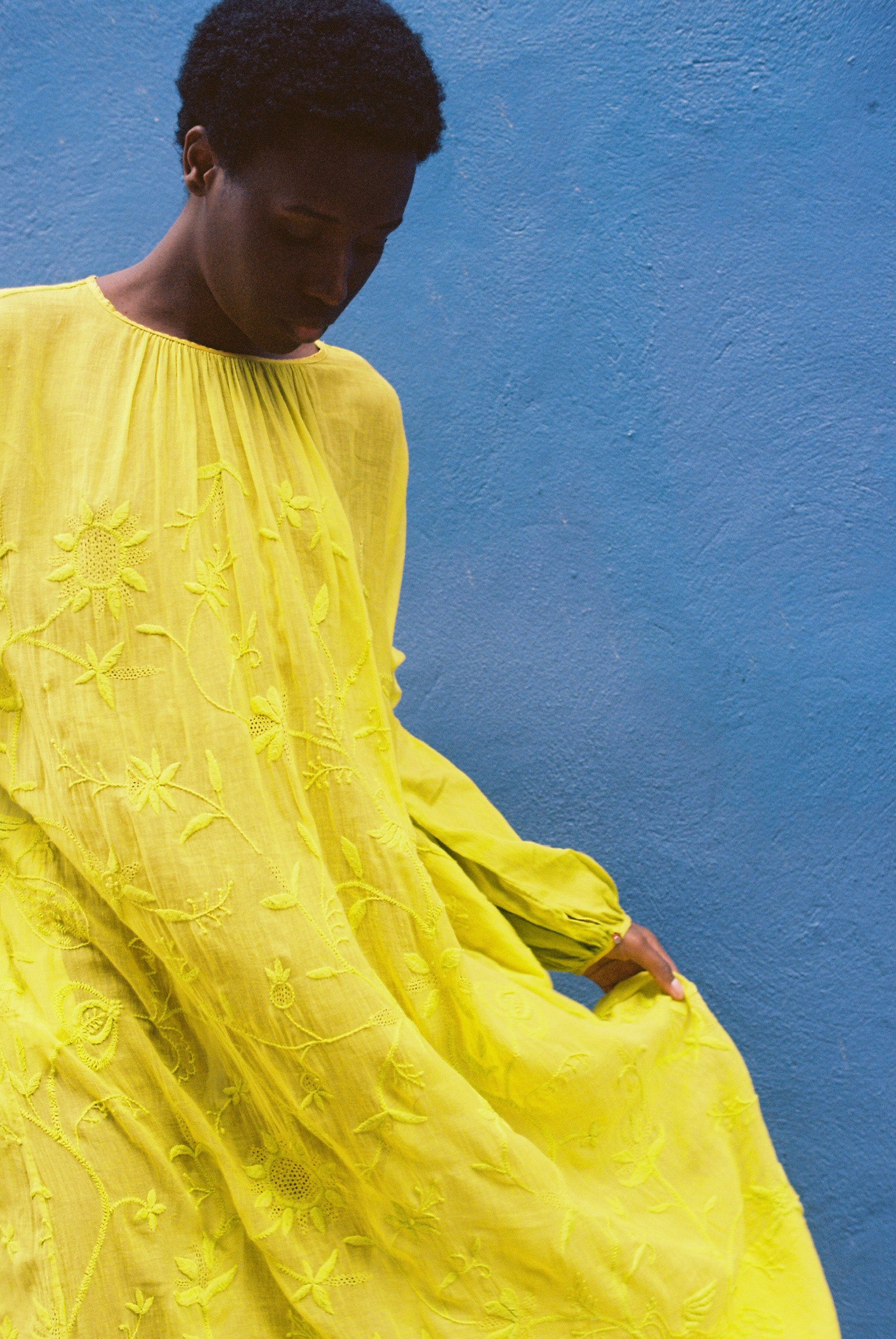 Injiri Embroidered Dress in Yellow