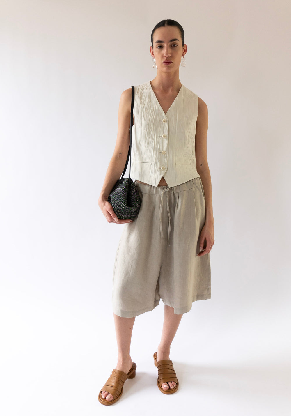 Linen Maxi Bermuda Shorts in Toasted