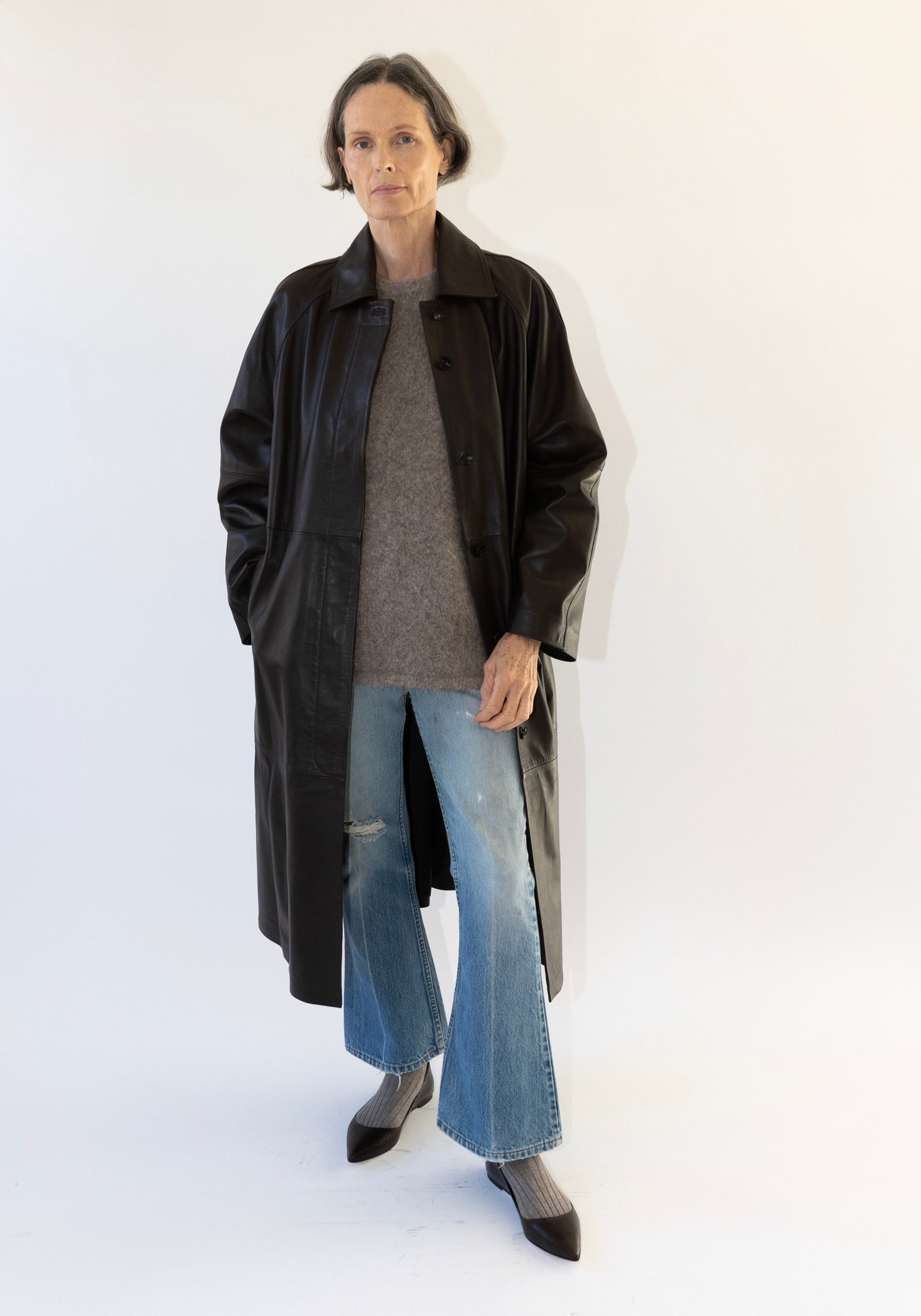 Cordera Nappa Long Trench Coat in Brown