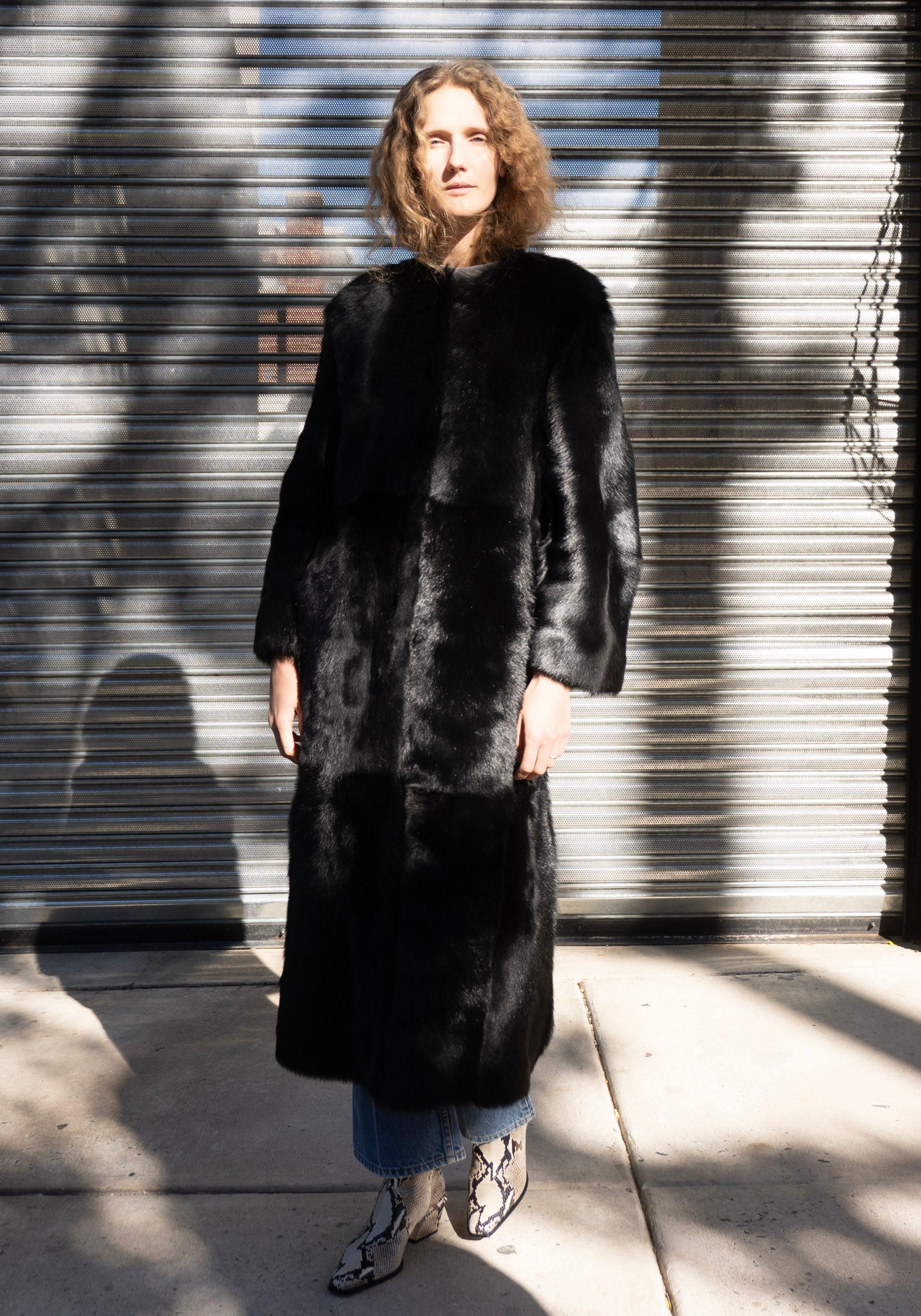 Siba Long Shearling Coat in Black