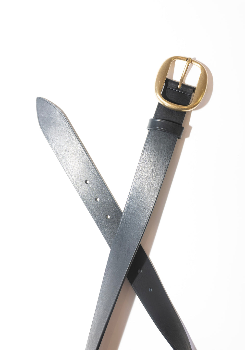 Maison Boinet Leather Large Brass Buckle Belt in Black