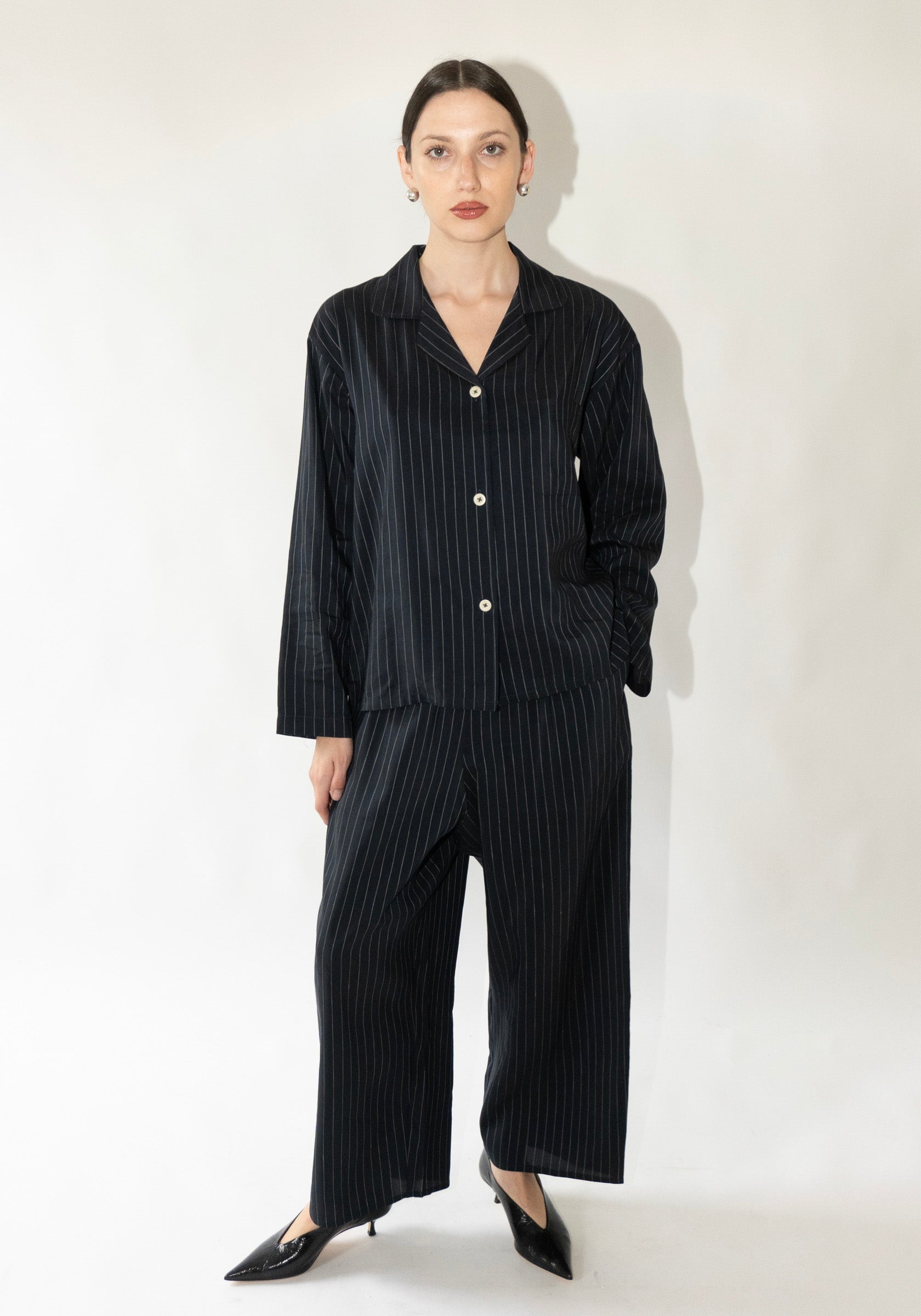 Shaina Mote Pajama Shirt in Navy Pinstripe