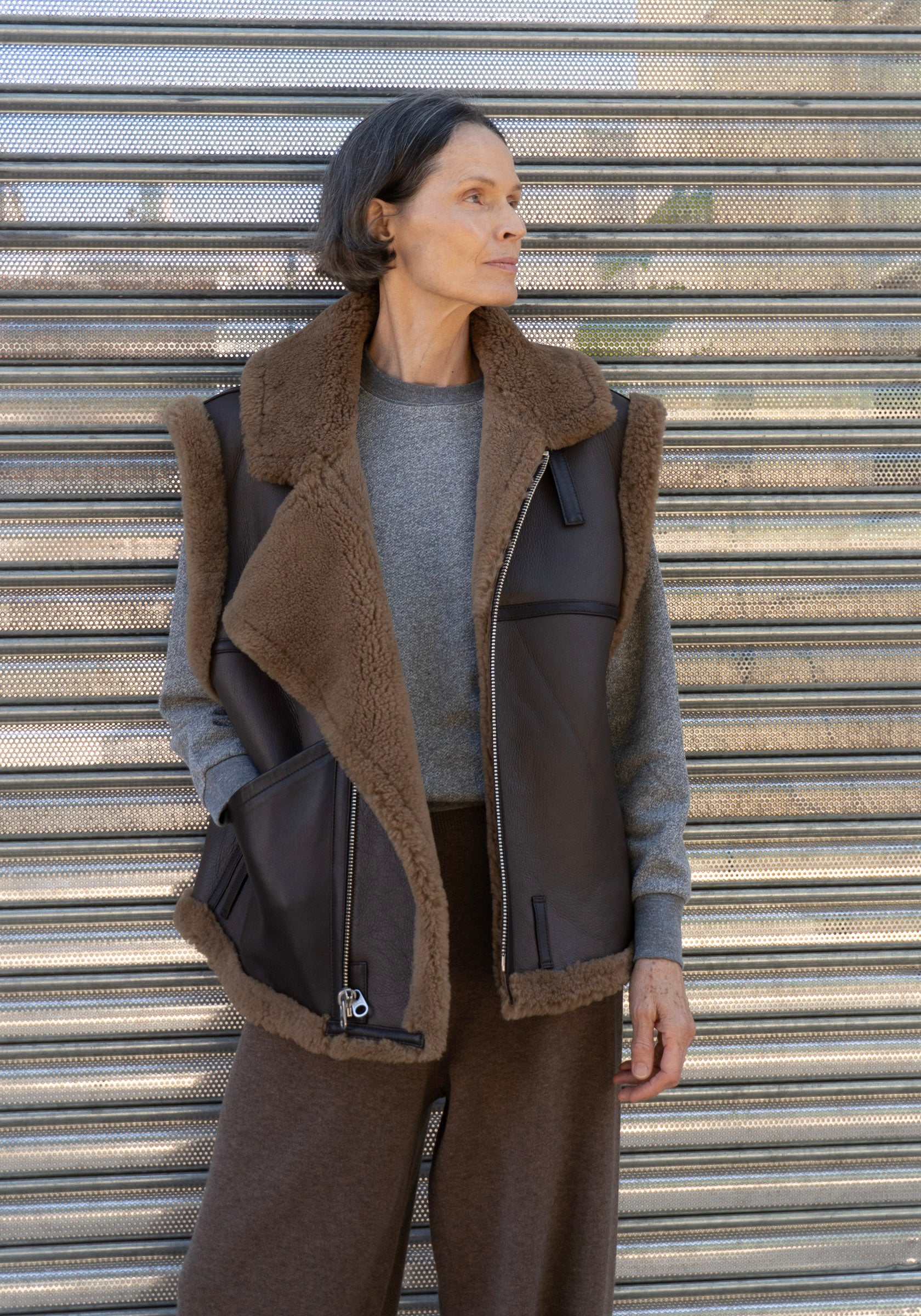 Shearling Vest in Brown