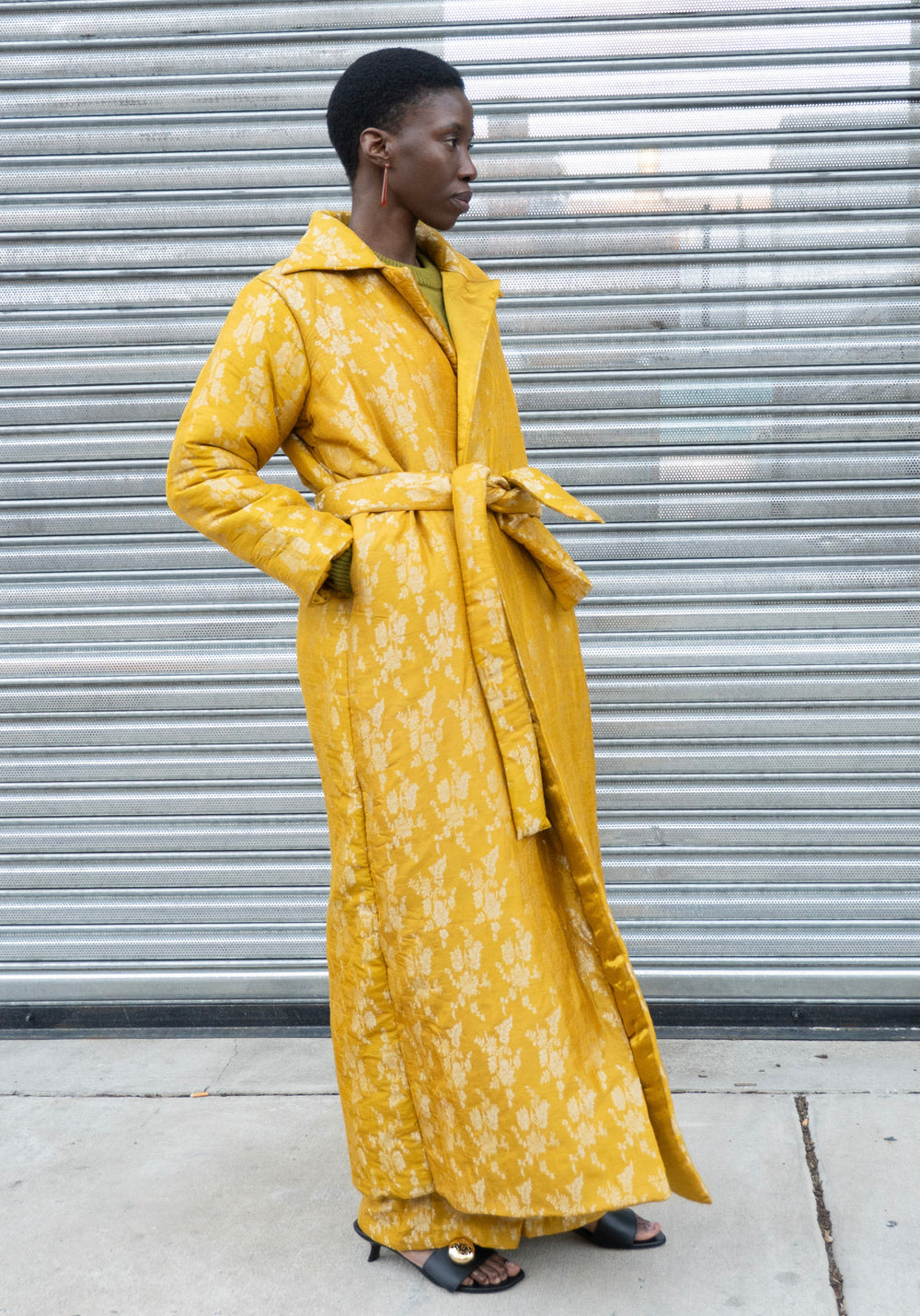Tigra Tigra Silk Brocade Puffy Overcoat in Yellow
