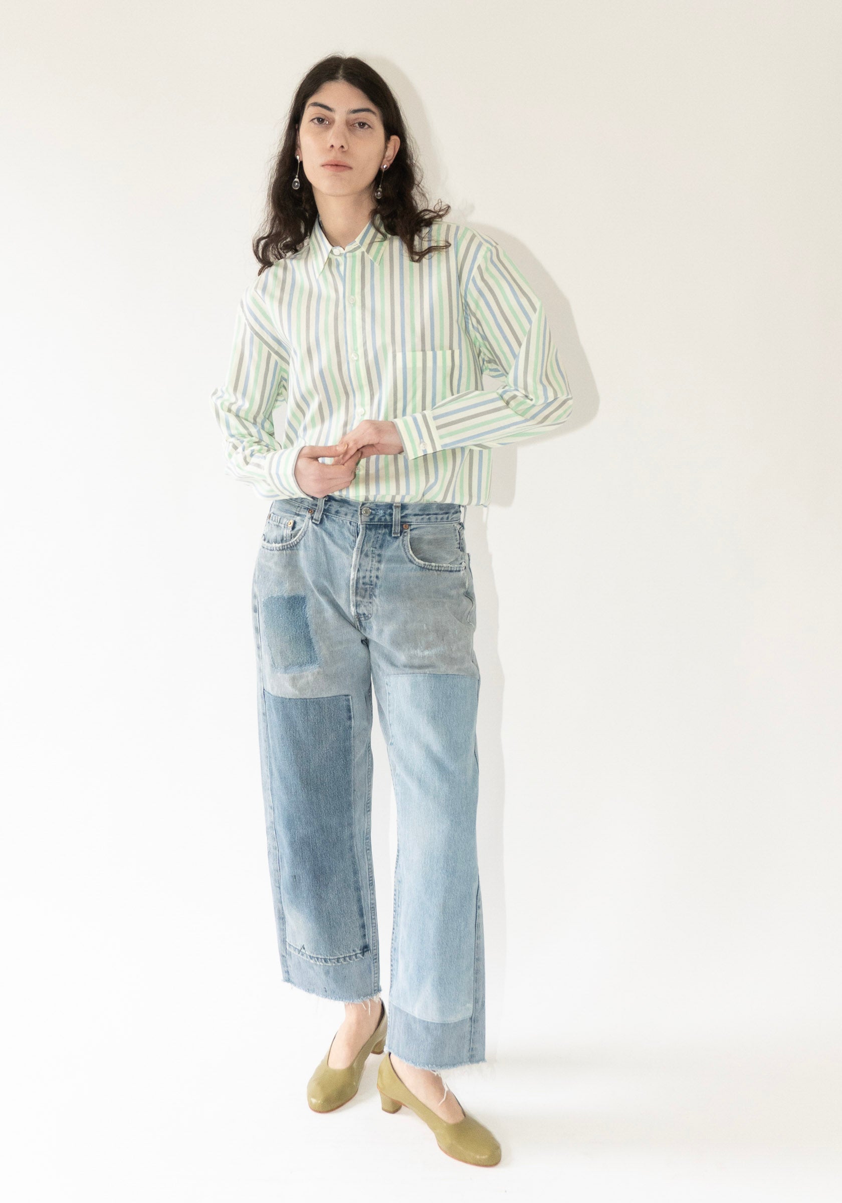 Handmade Classic Collar Shirt in Striped Pastel Green