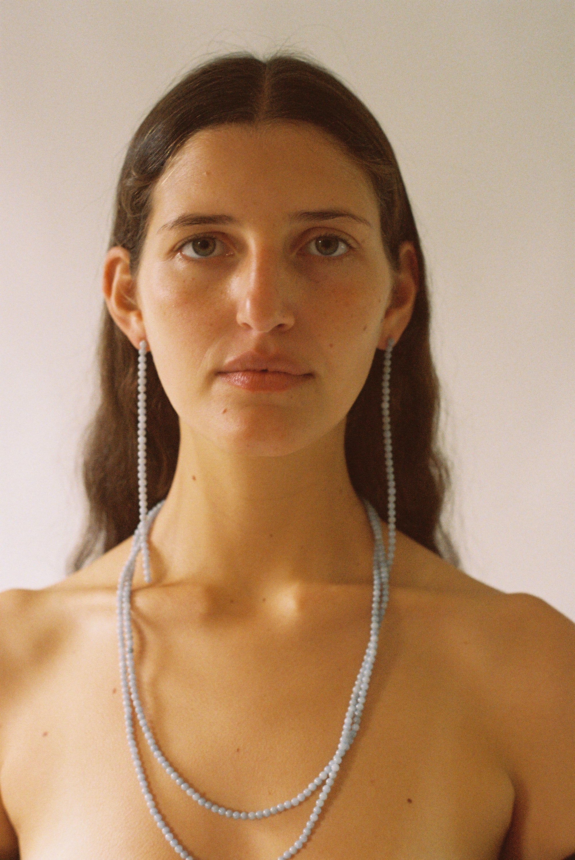 Beaded Earrings in Silver and Angelite