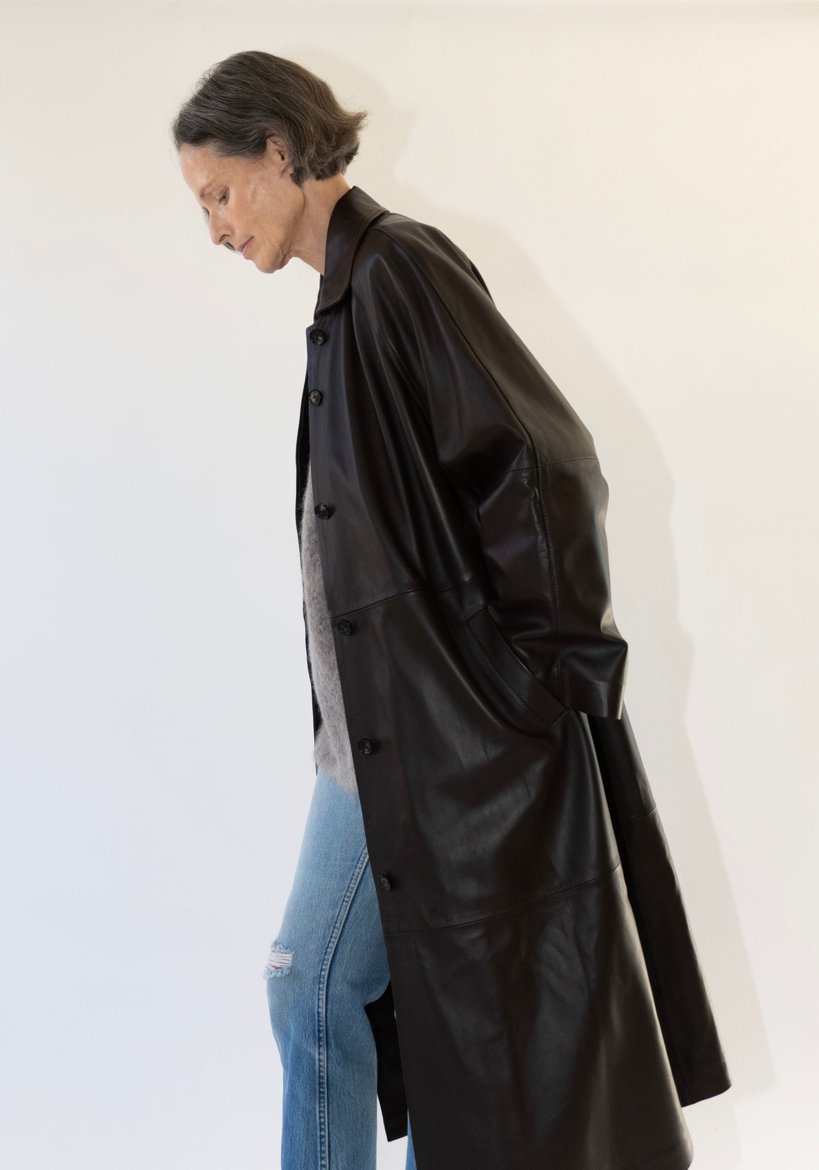 Cordera Nappa Long Trench Coat in Brown