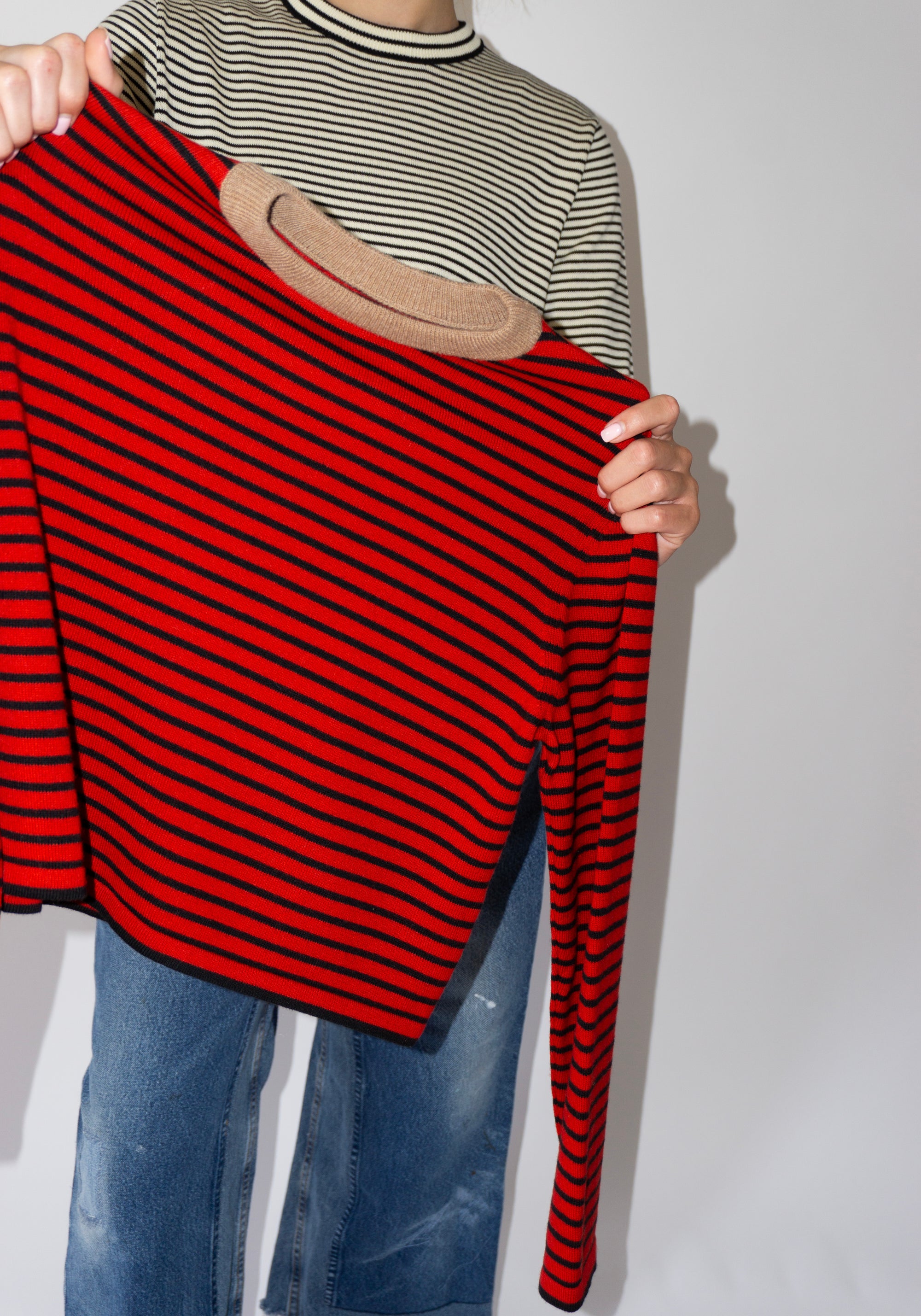 Merino Wool Striped Tee in Red