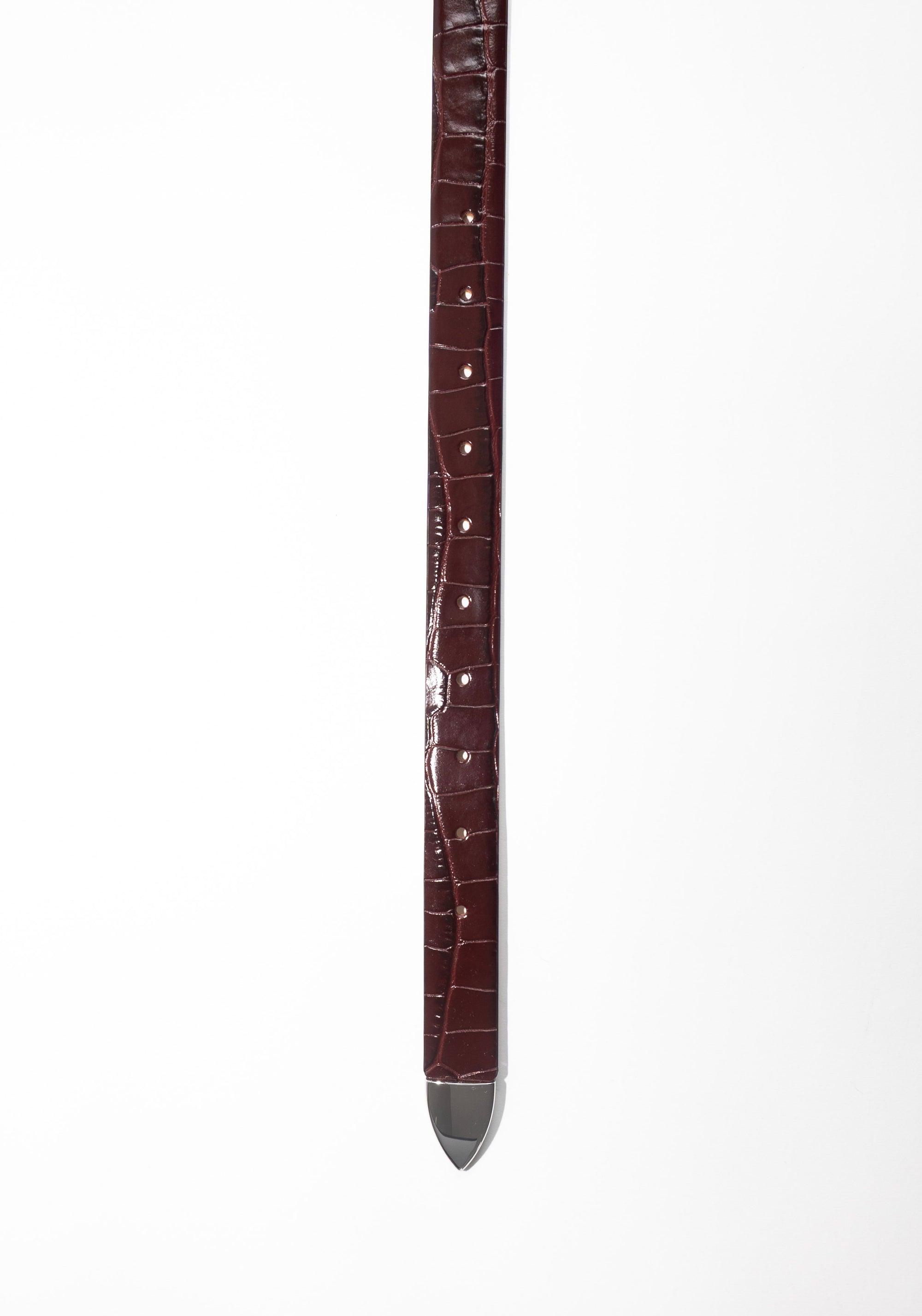 Hollyhock Croc Belt in Bordeaux with Silver