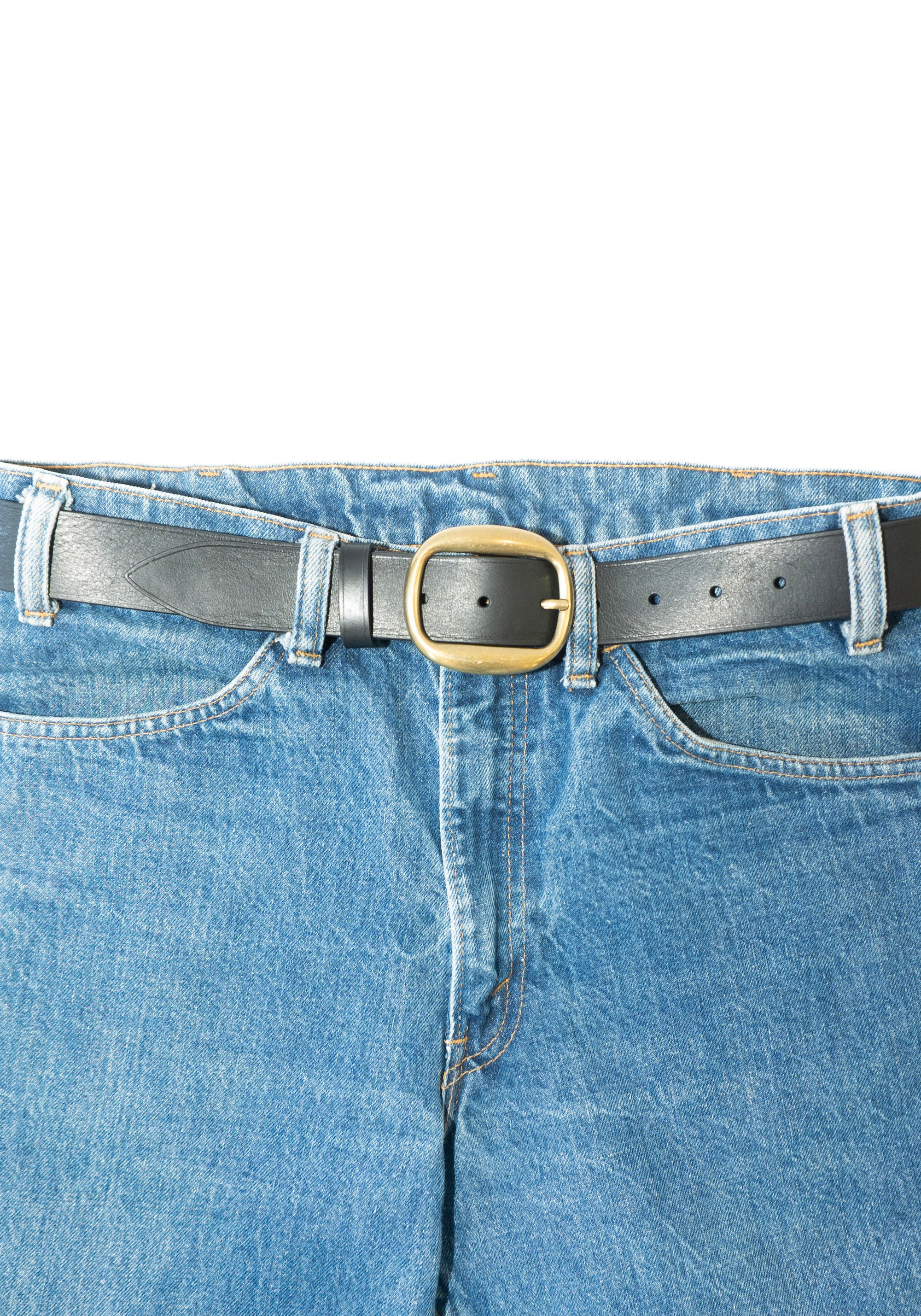 Maison Boinet Leather Large Brass Buckle Belt in Black