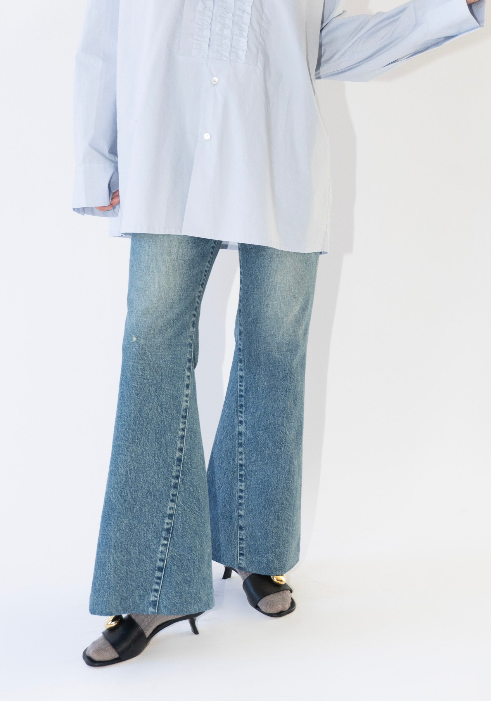 Tanaka Flare Jean Trouser in Green Blue