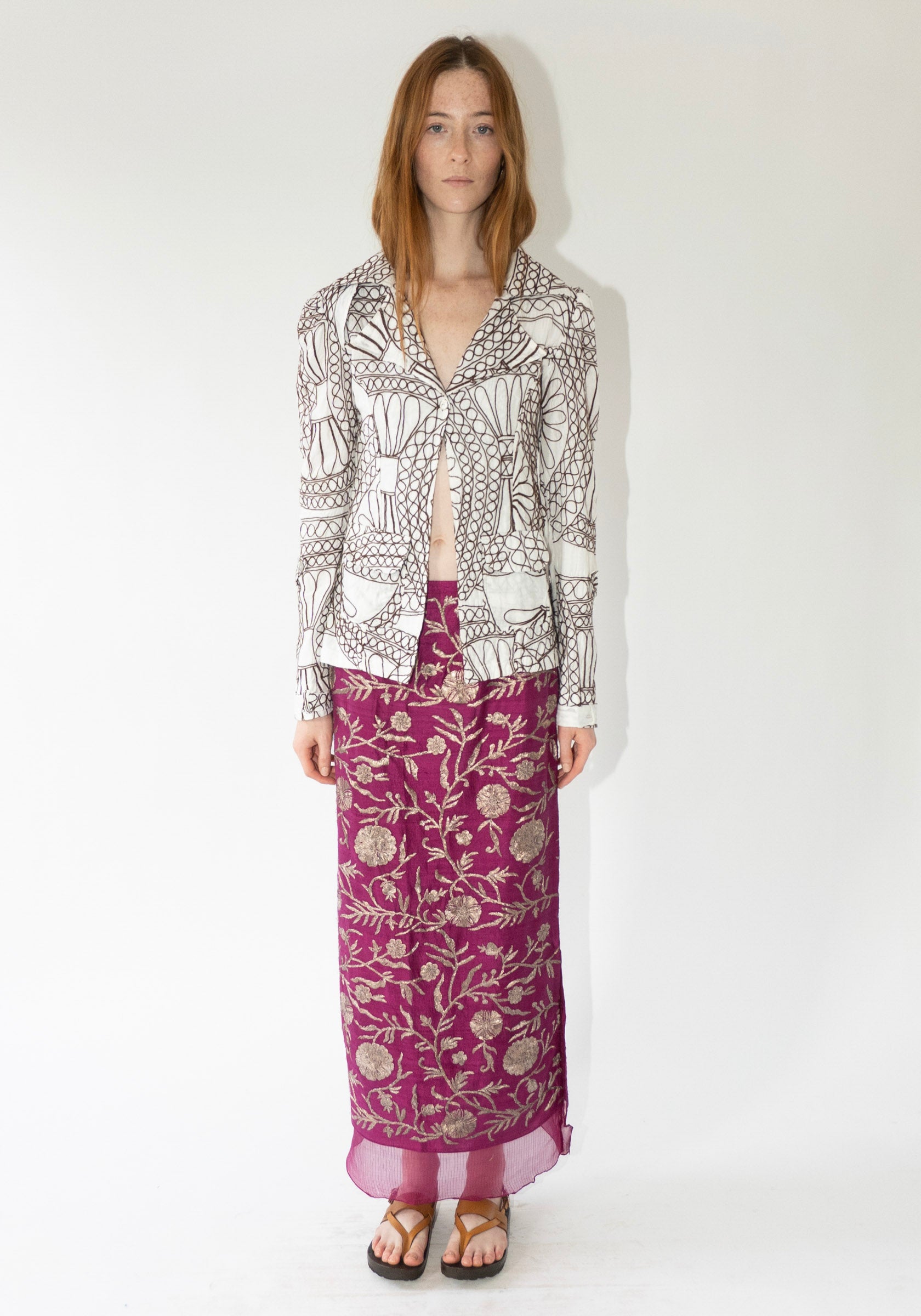 Kasab Slip Skirt with Kota in Magenta