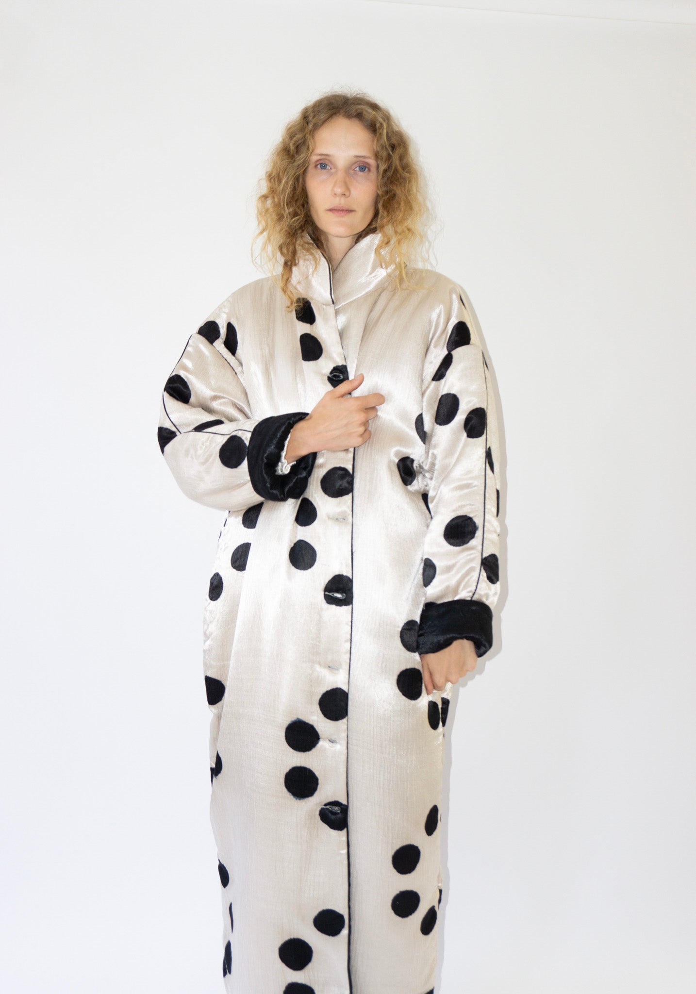 Tigra Tigra Puffy Silk Long Coat in Moon Dye