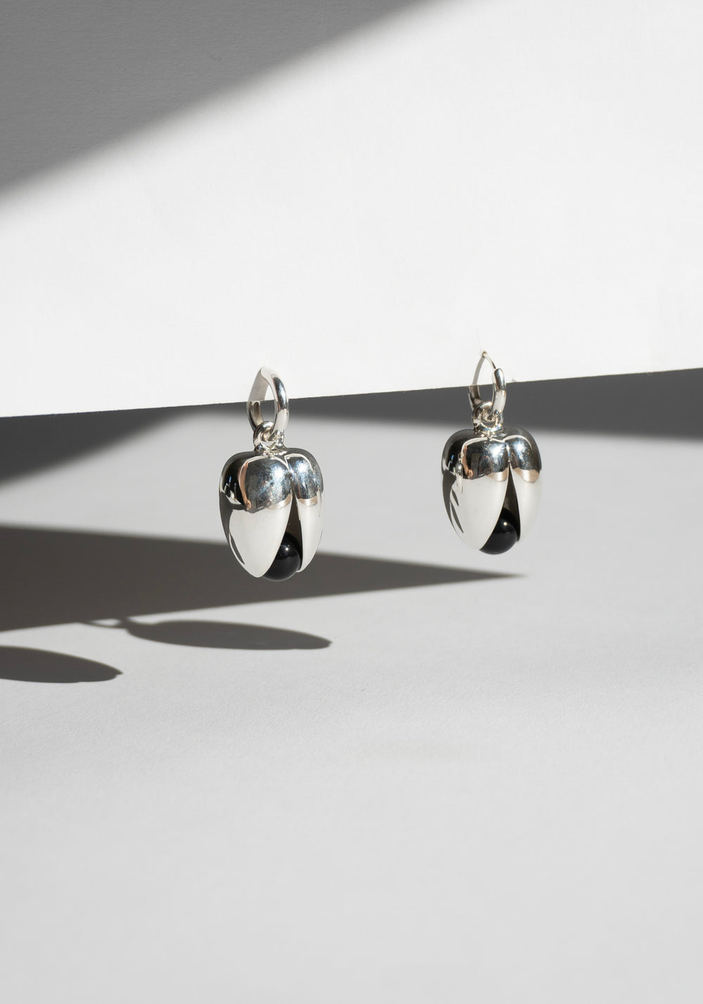 Open Pod Earrings in Silver and Black Onyx