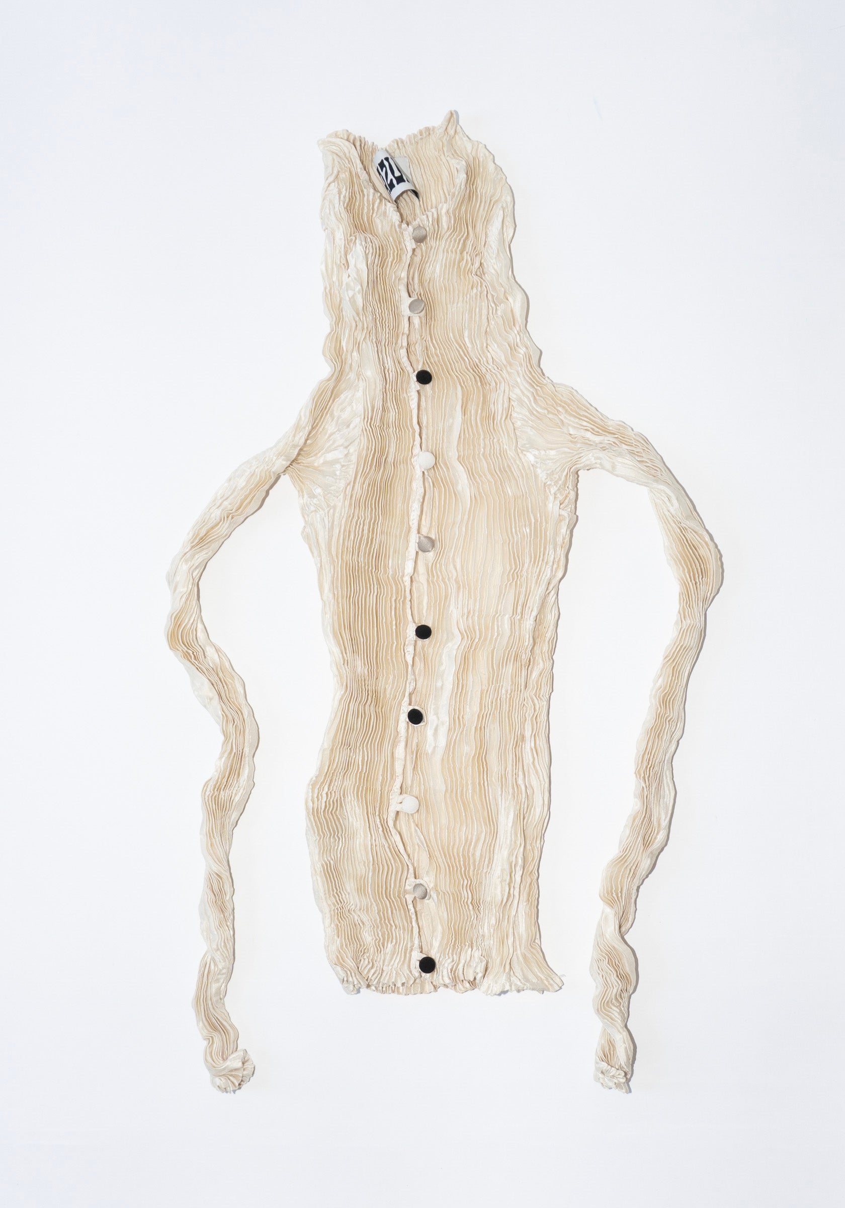 Azur Plissé Satin Silk Cardigan in Off White