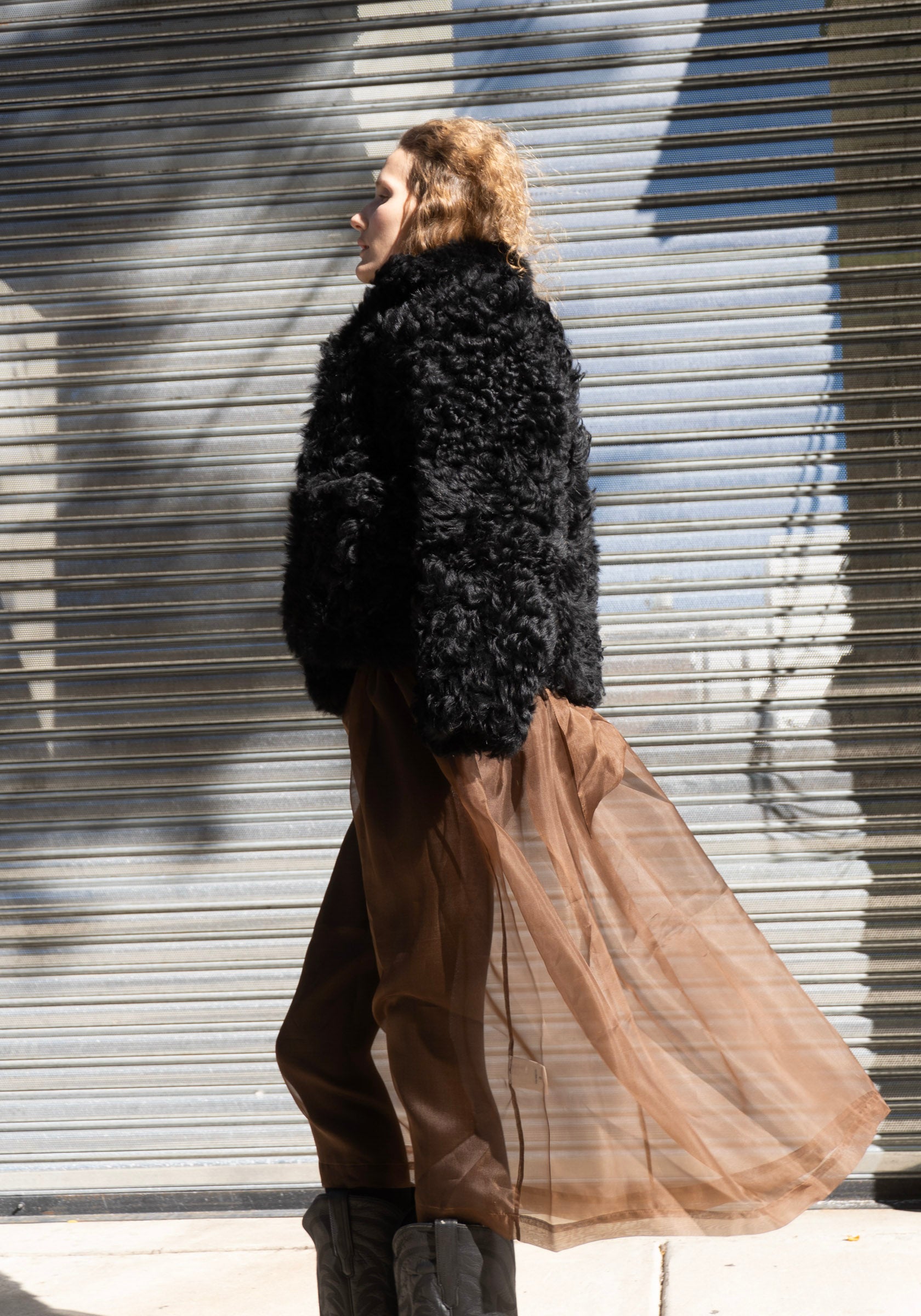 Silk Organza Gathered Isabella Dress in Chestnut